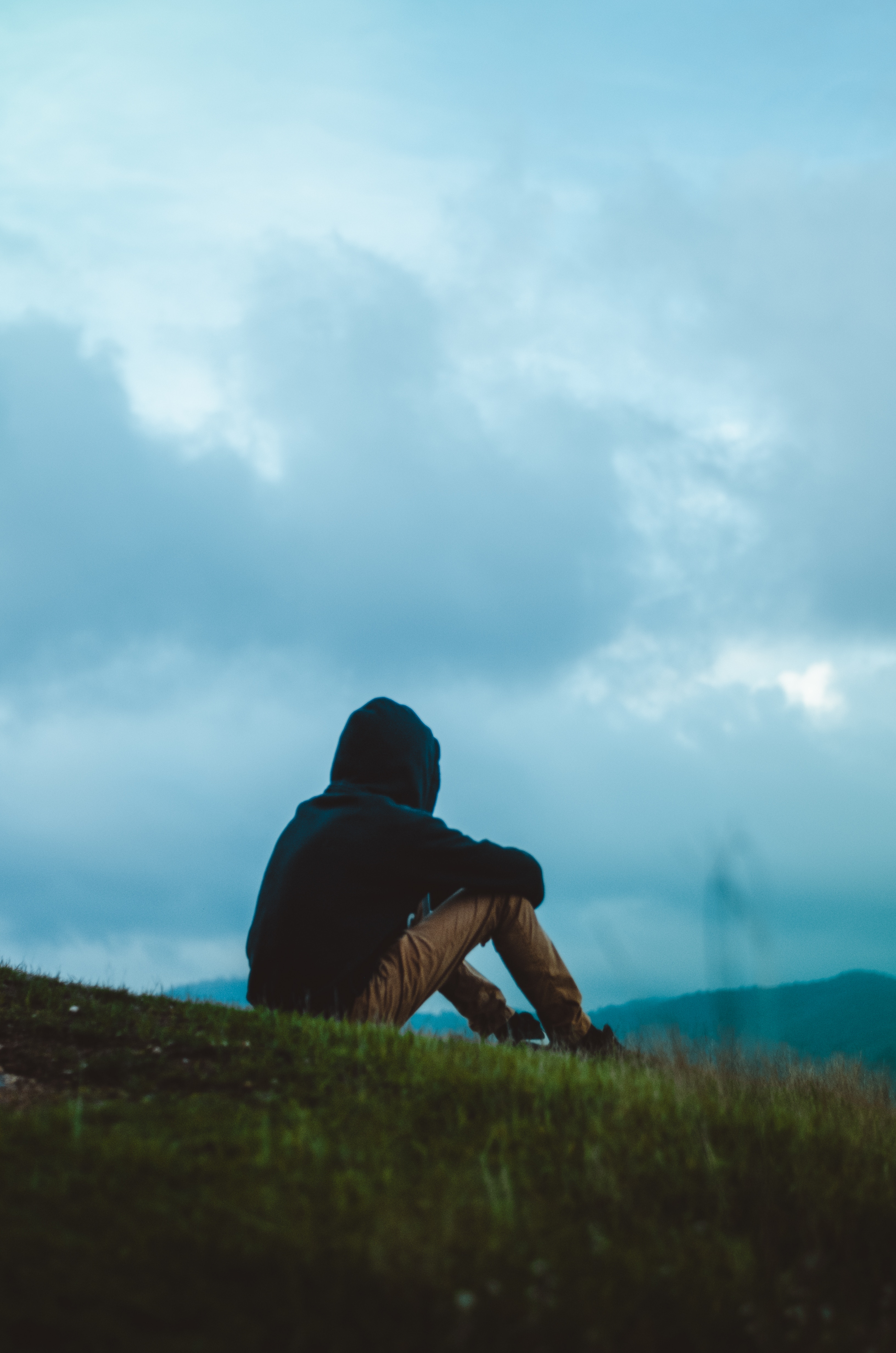 loneliness, hood, person, human, sky, clouds, miscellanea, miscellaneous, field Free Stock Photo
