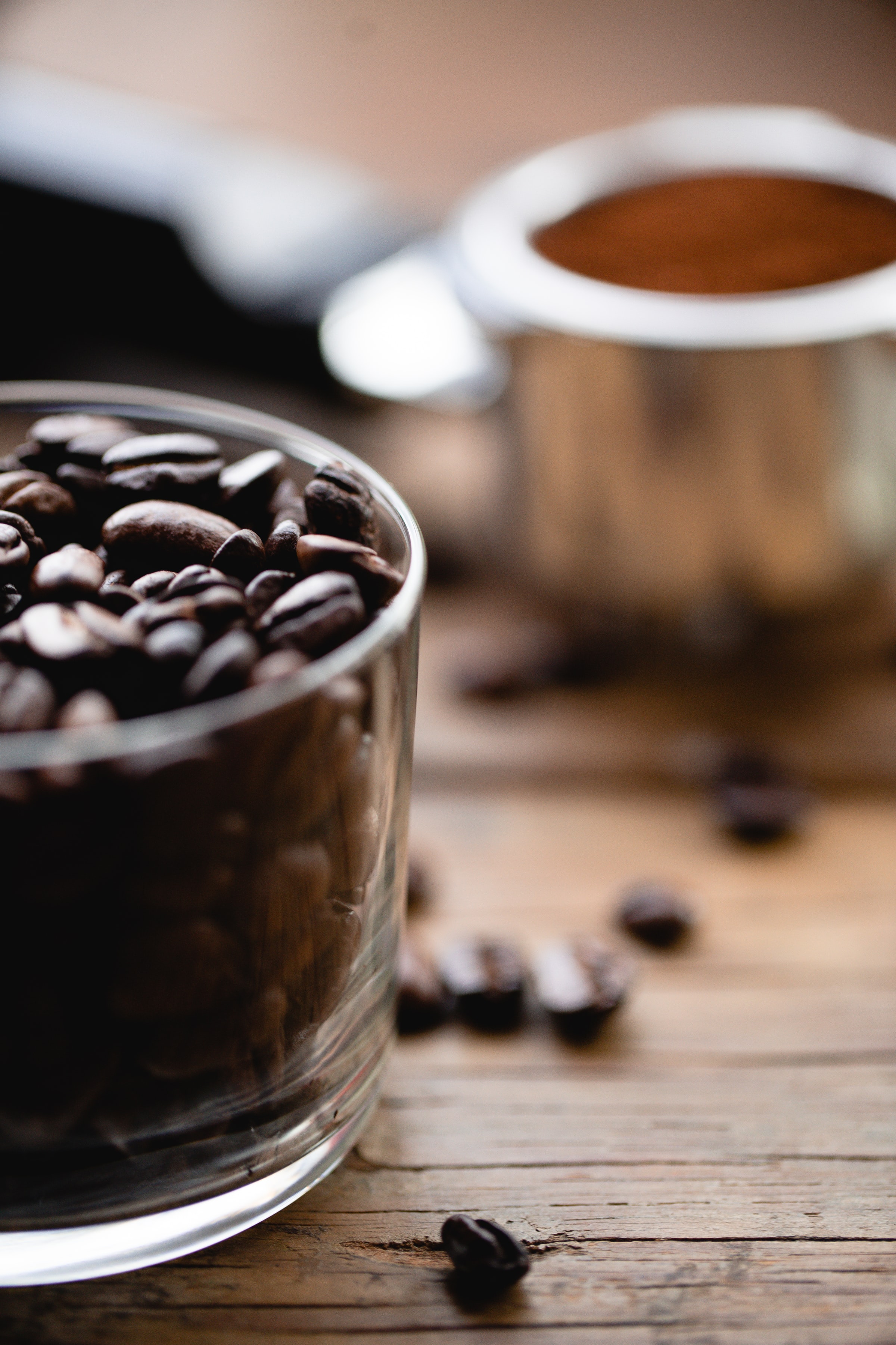 coffee, coffee beans, glass, food, surface