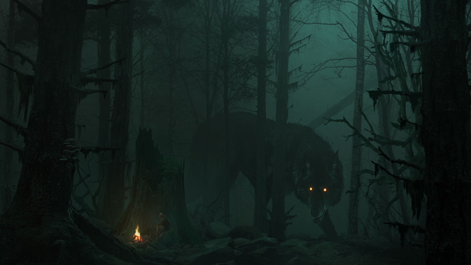 Страшный волк в лесу