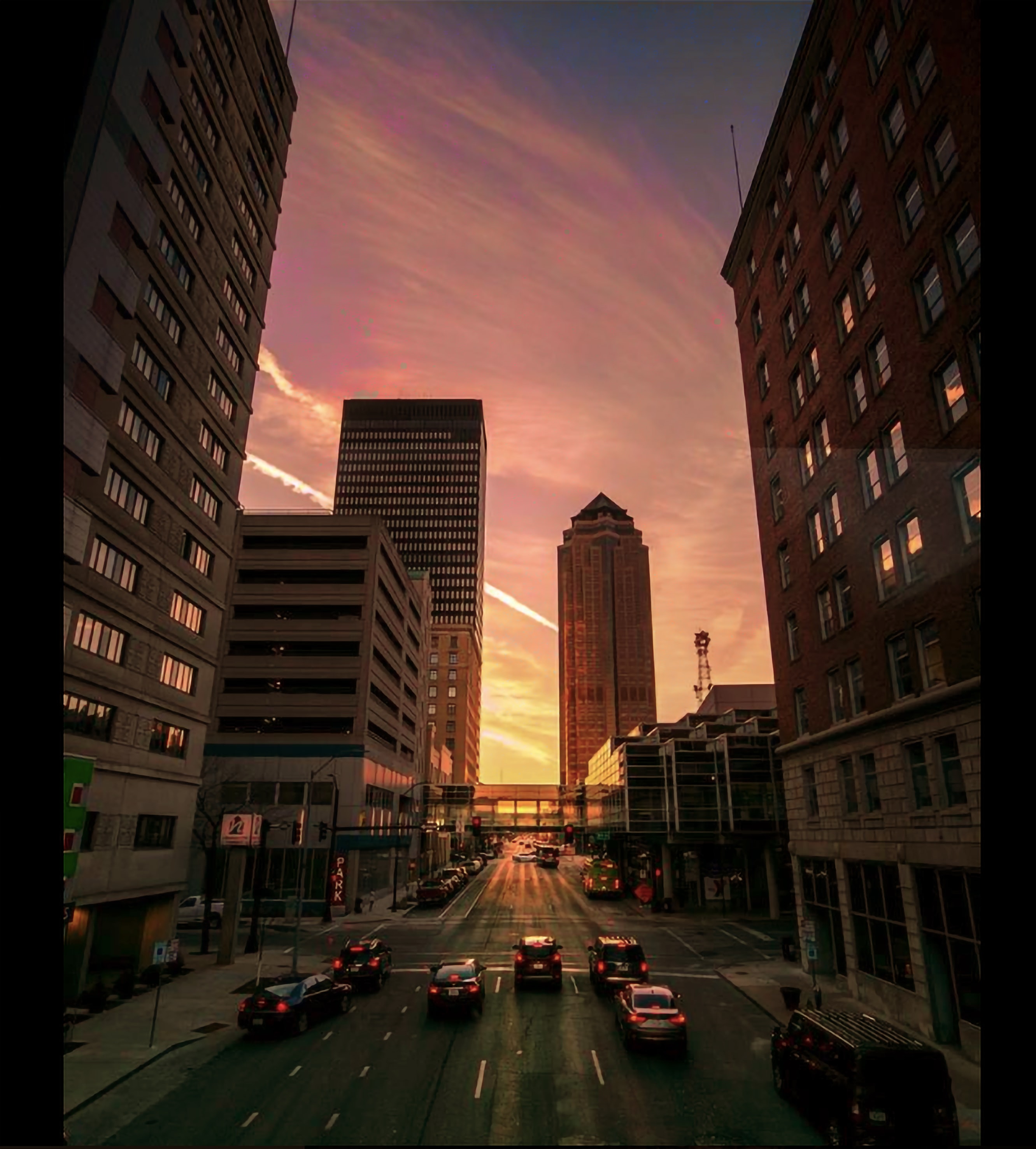 Download mobile wallpaper Road, Cities, Dusk, Twilight, City, Building, Auto for free.