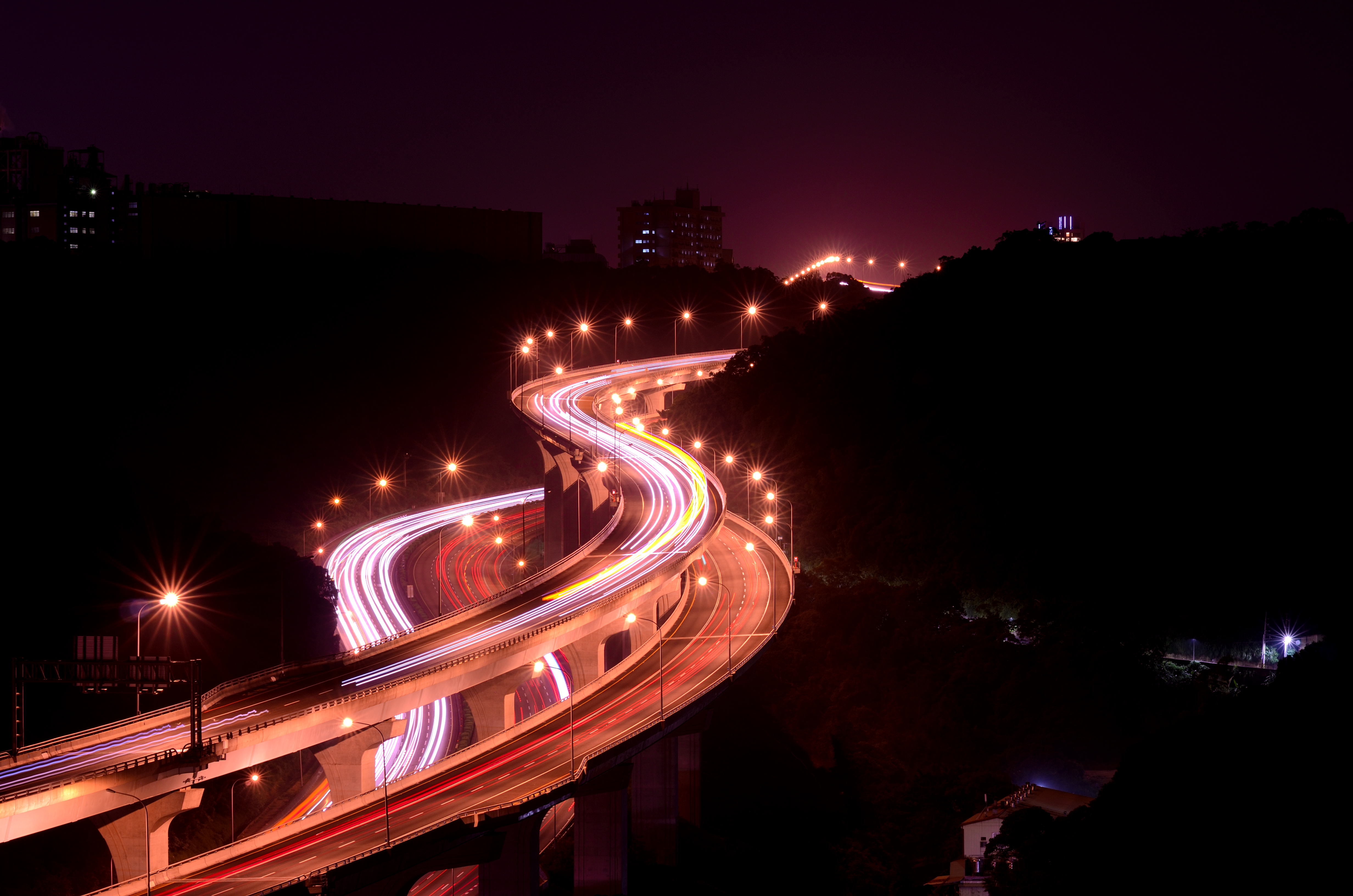 lights, sinuous, cities, roads, long exposure, winding wallpapers for tablet