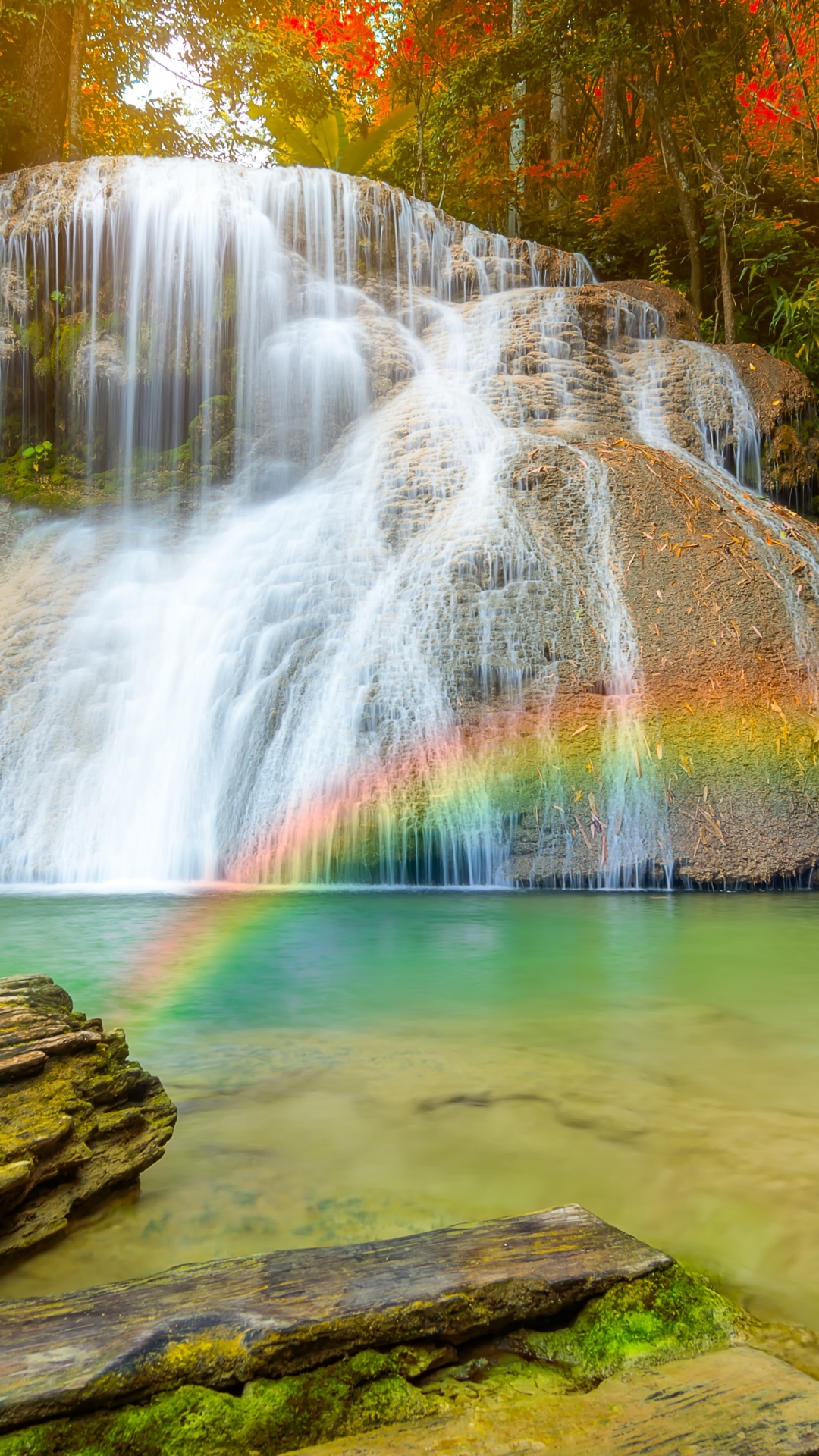 Download mobile wallpaper Waterfalls, Rainbow, Waterfall, Earth for free.