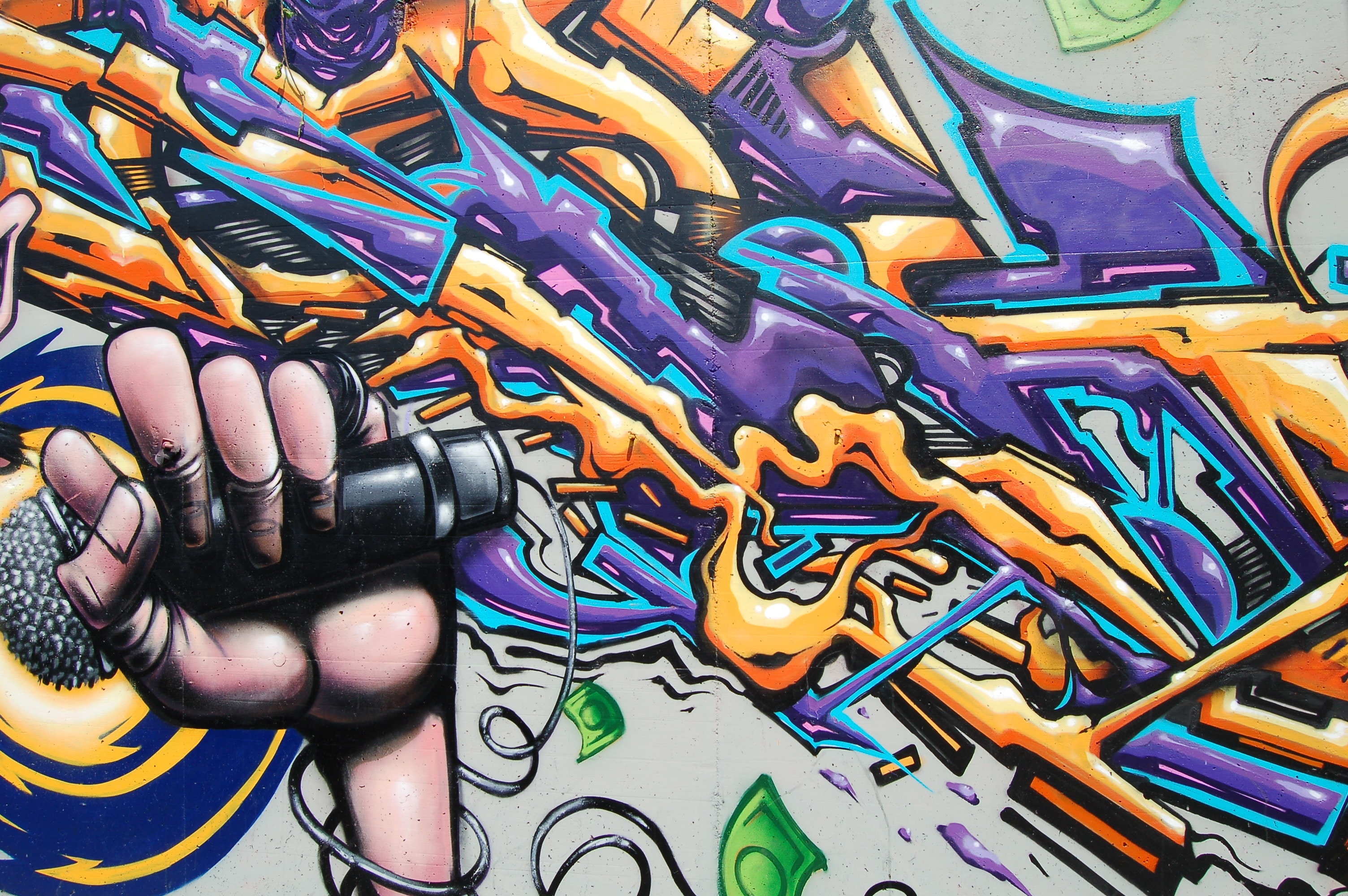 street art, art, microphone, graffiti, hand Full HD
