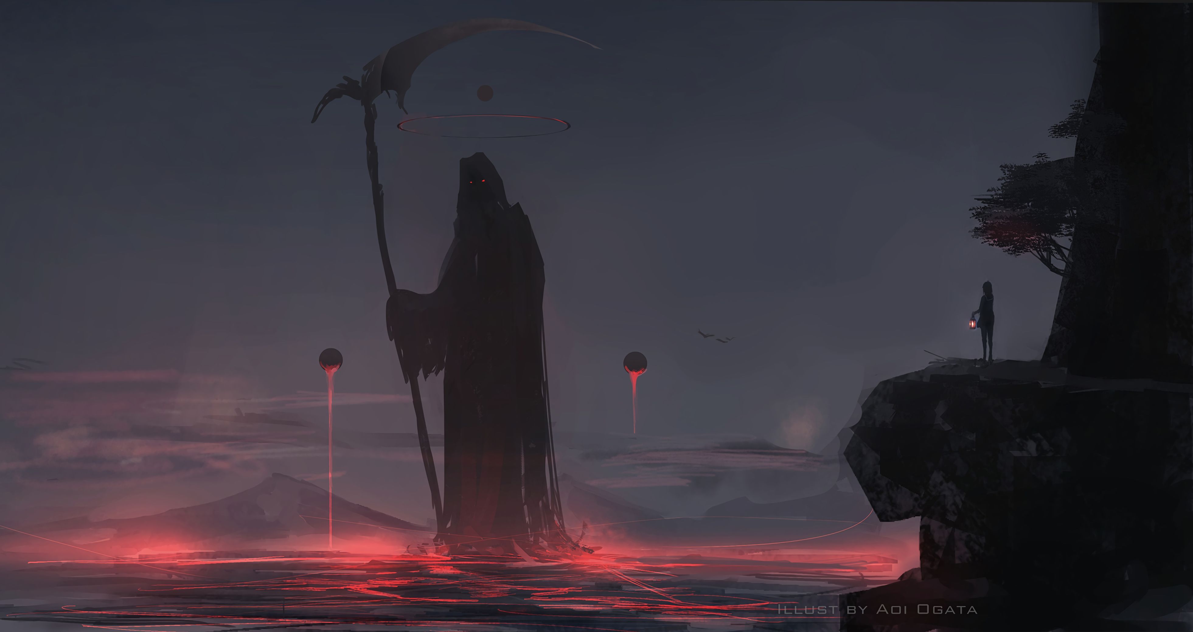 grim reaper, silhouette, art, mantle, dark HD wallpaper