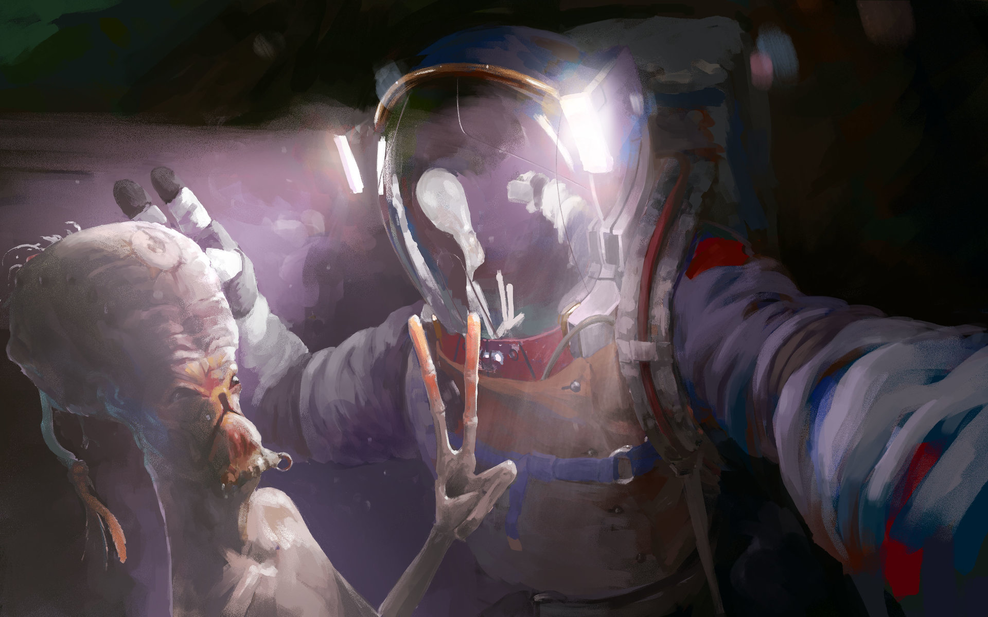 802770 скачать обои астронавт, научная фантастика, чужой, селфи - заставки и картинки бесплатно