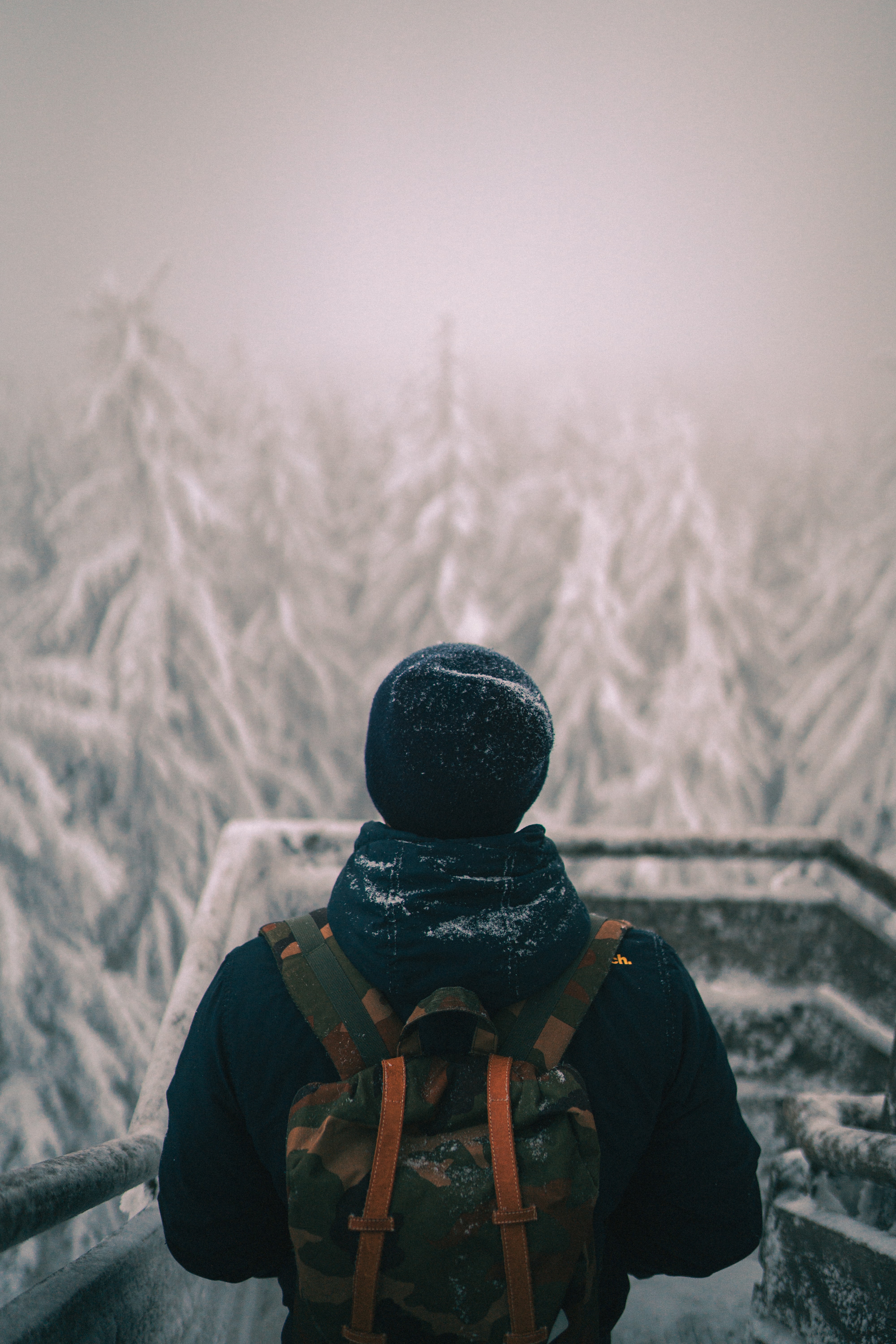 Download mobile wallpaper Snow, Rucksack, Miscellanea, Miscellaneous, Winter, Person, Backpack, Nature, Human for free.