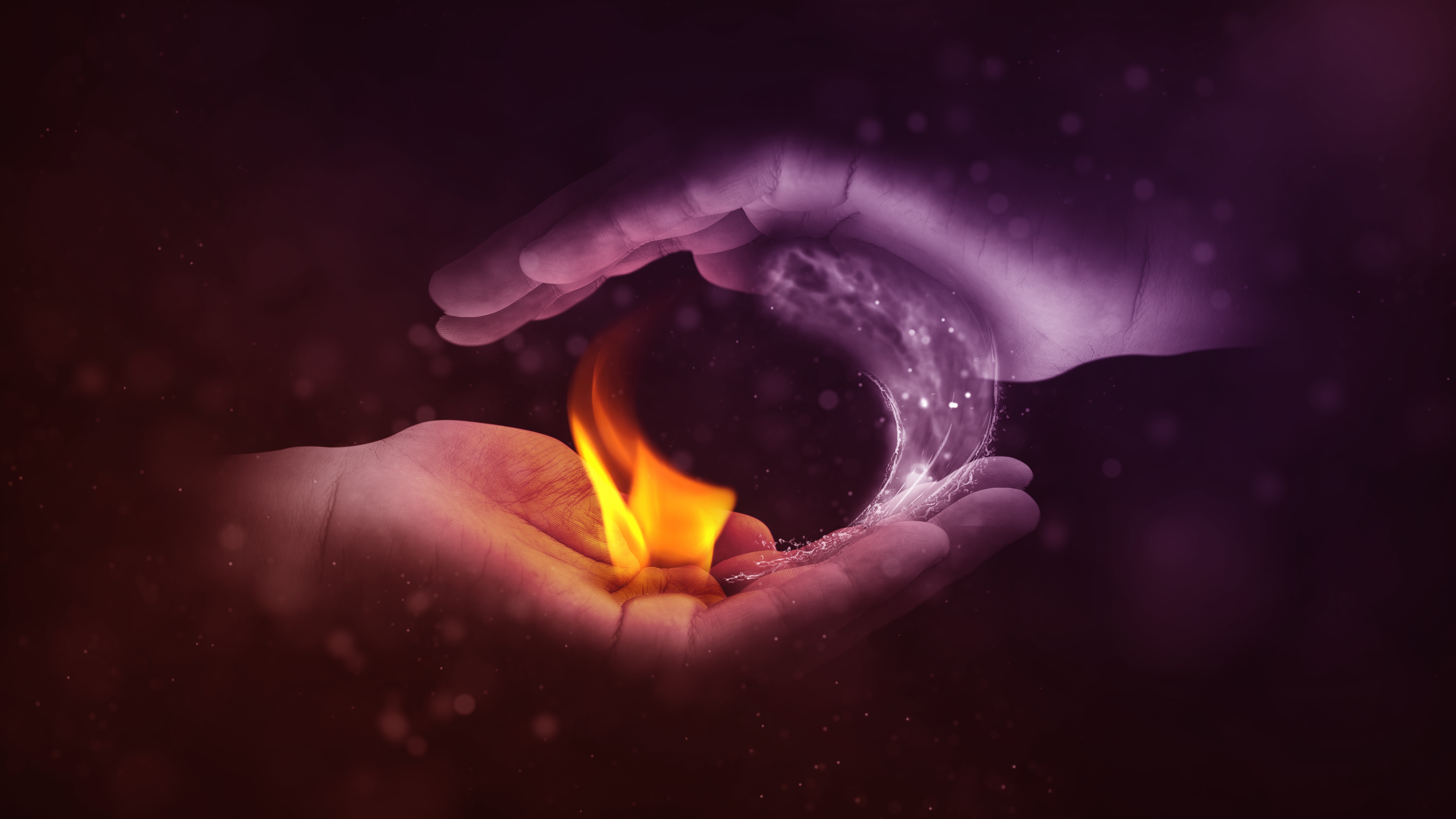 hands, water, fire, miscellanea, miscellaneous, photoshop cell phone wallpapers