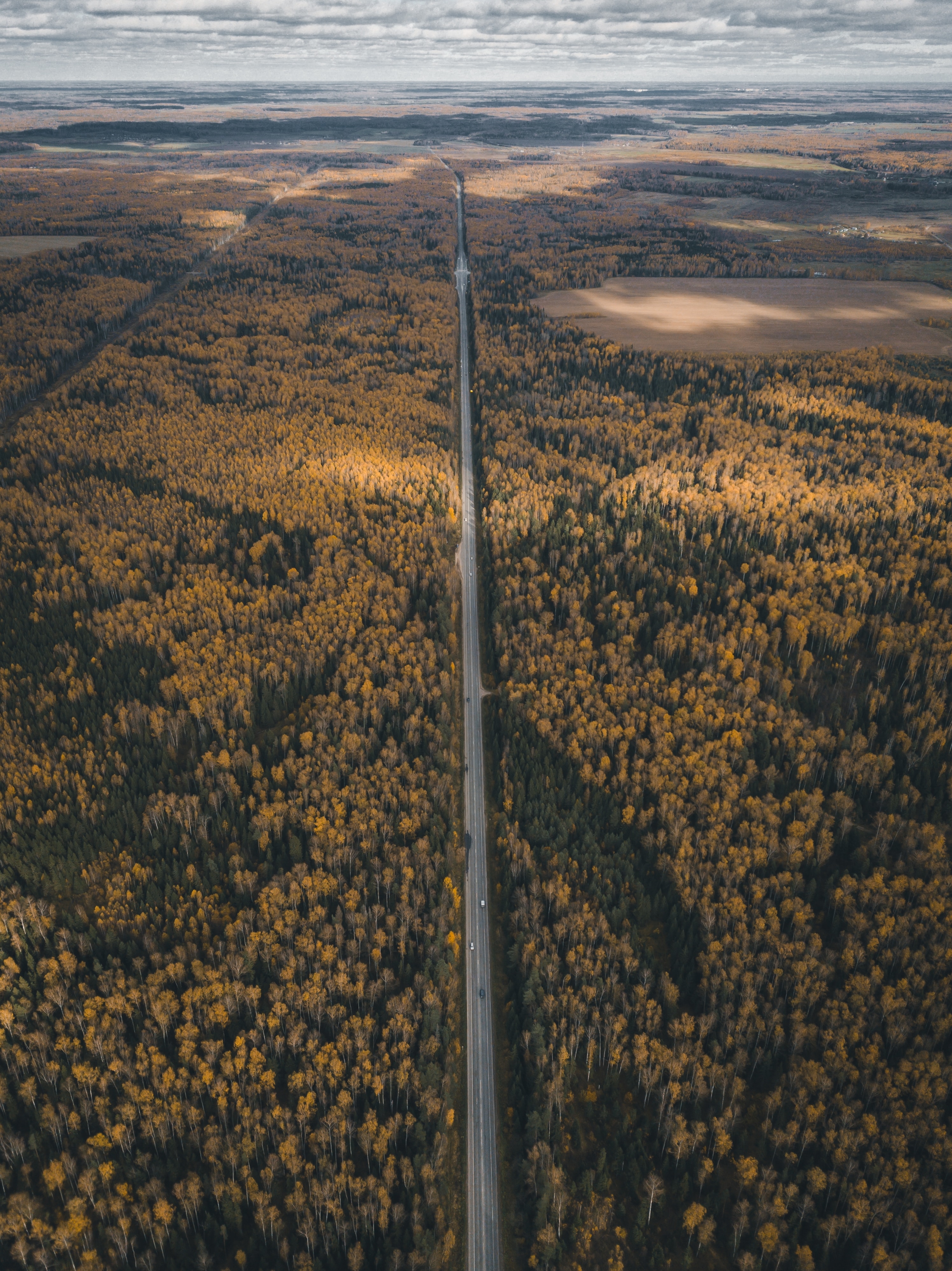Download mobile wallpaper Overview, Height, Review, View From Above, Road, Forest, Nature for free.