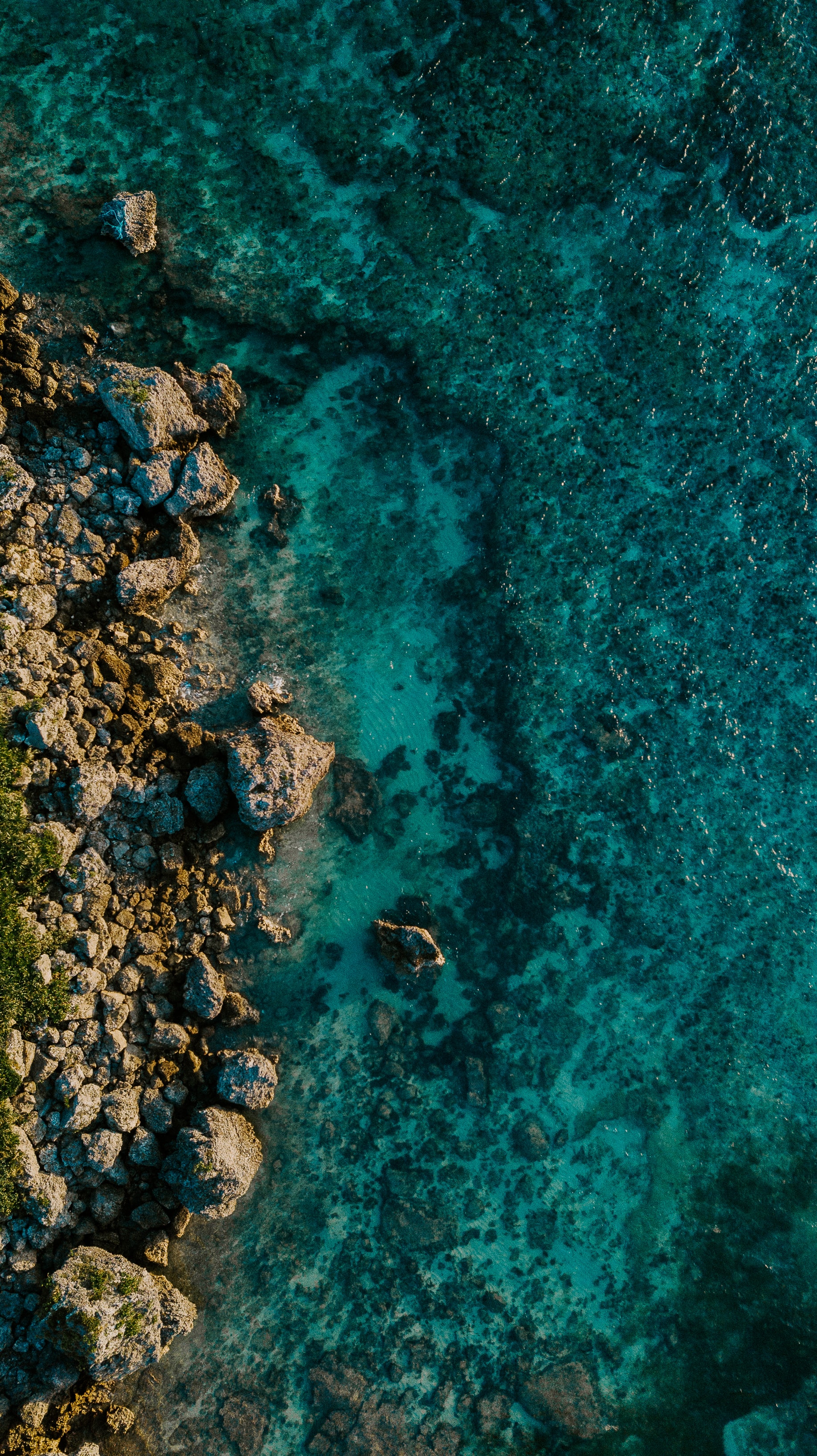 sea, nature, view from above, water, stones, shore, bank 8K