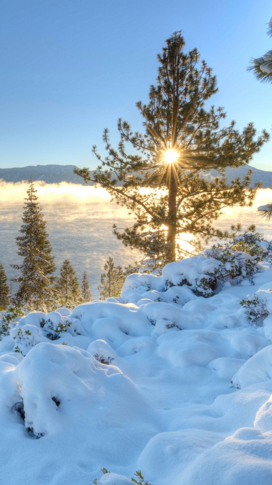earth, lake tahoe, sunrise, nature, snow, california, nevada, winter, lake, lakes
