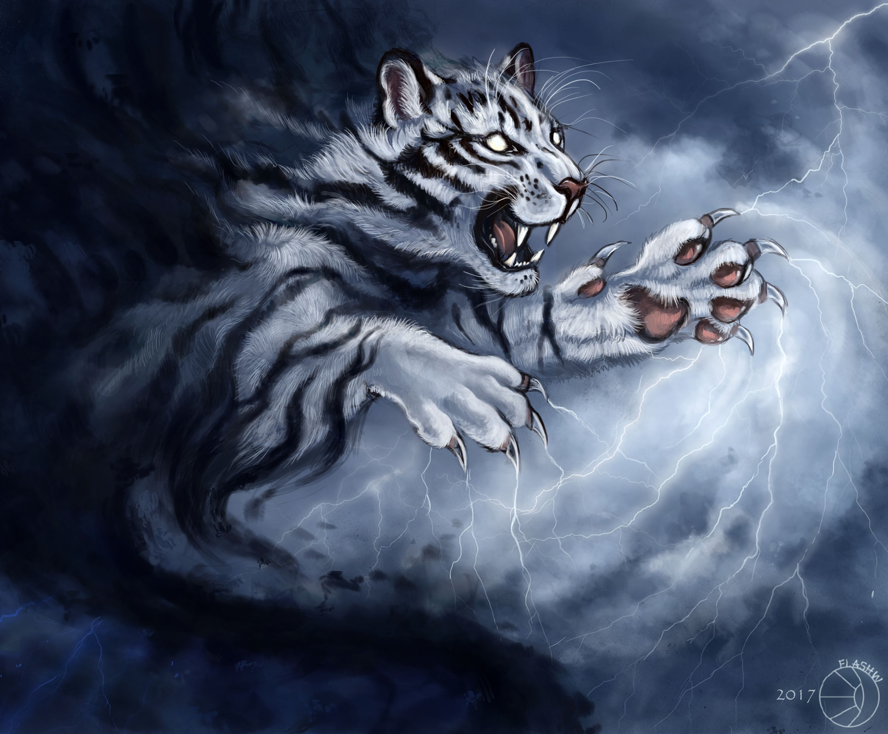 art, tiger, grin, predator, claws Desktop Wallpaper