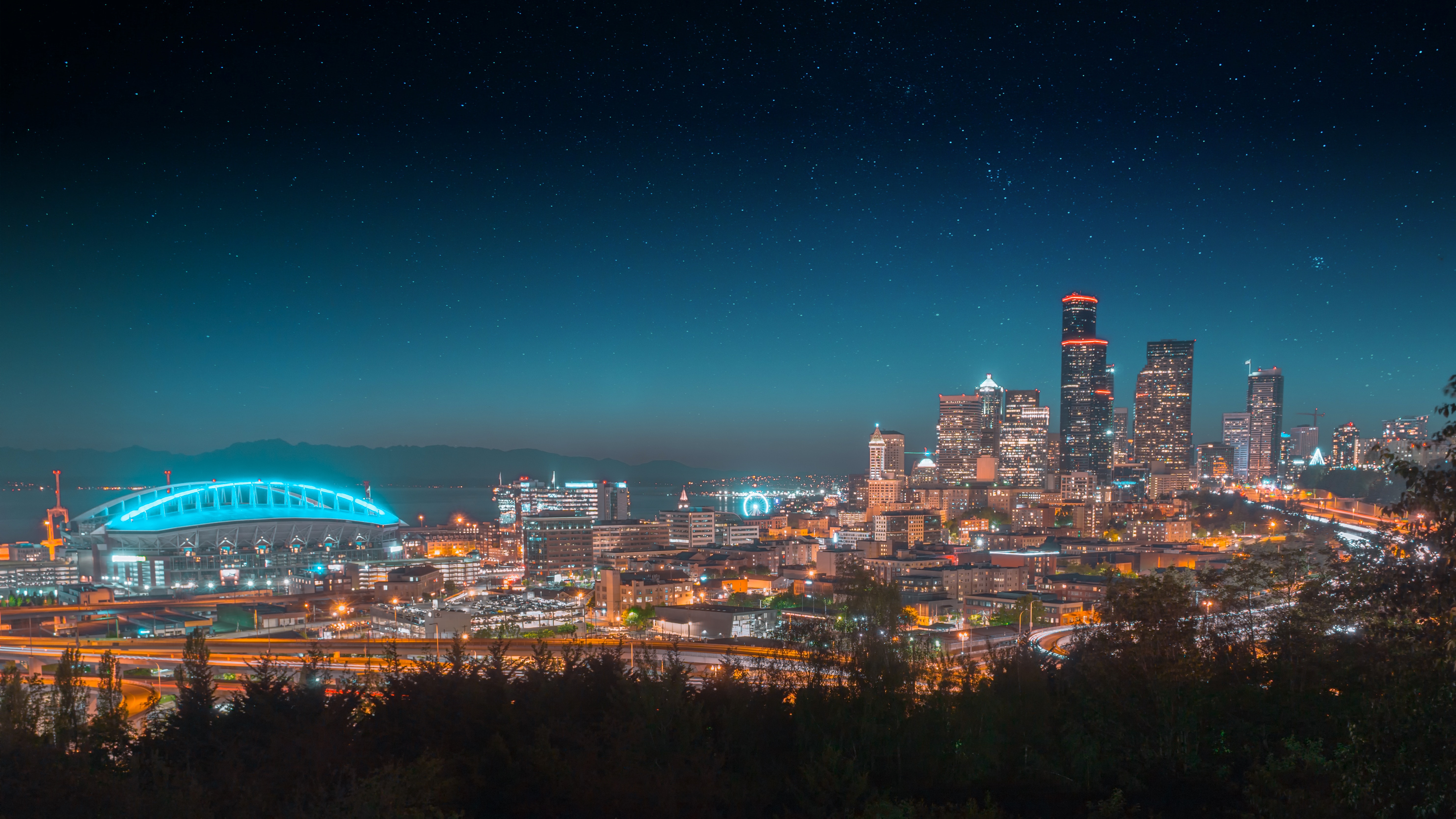 cities, architecture, starry sky, night city, city lights, panorama Ultra HD, Free 4K, 32K