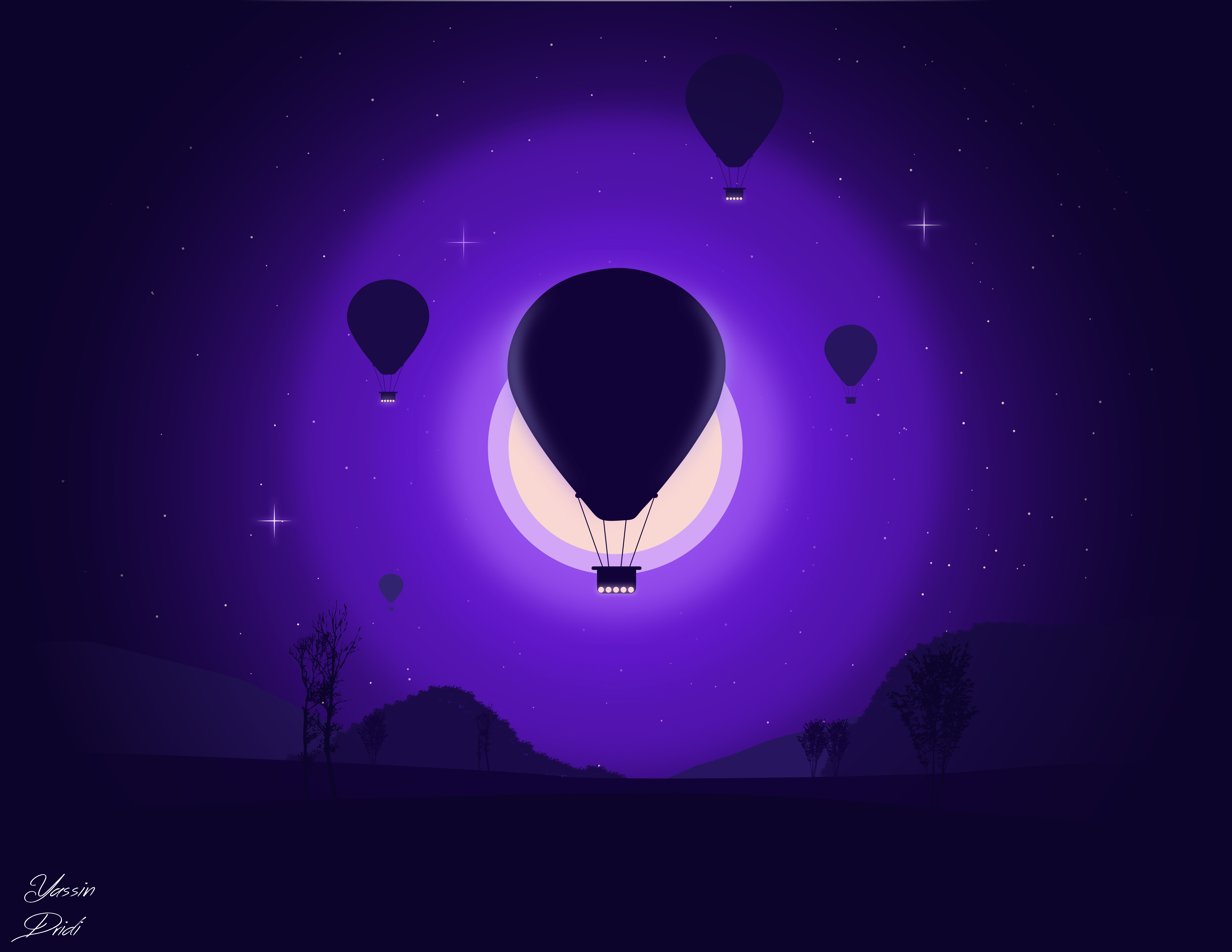 Laden Sie das Übernachtung, Vektor, Luftballons, Mond, Kunst-Bild kostenlos auf Ihren PC-Desktop herunter