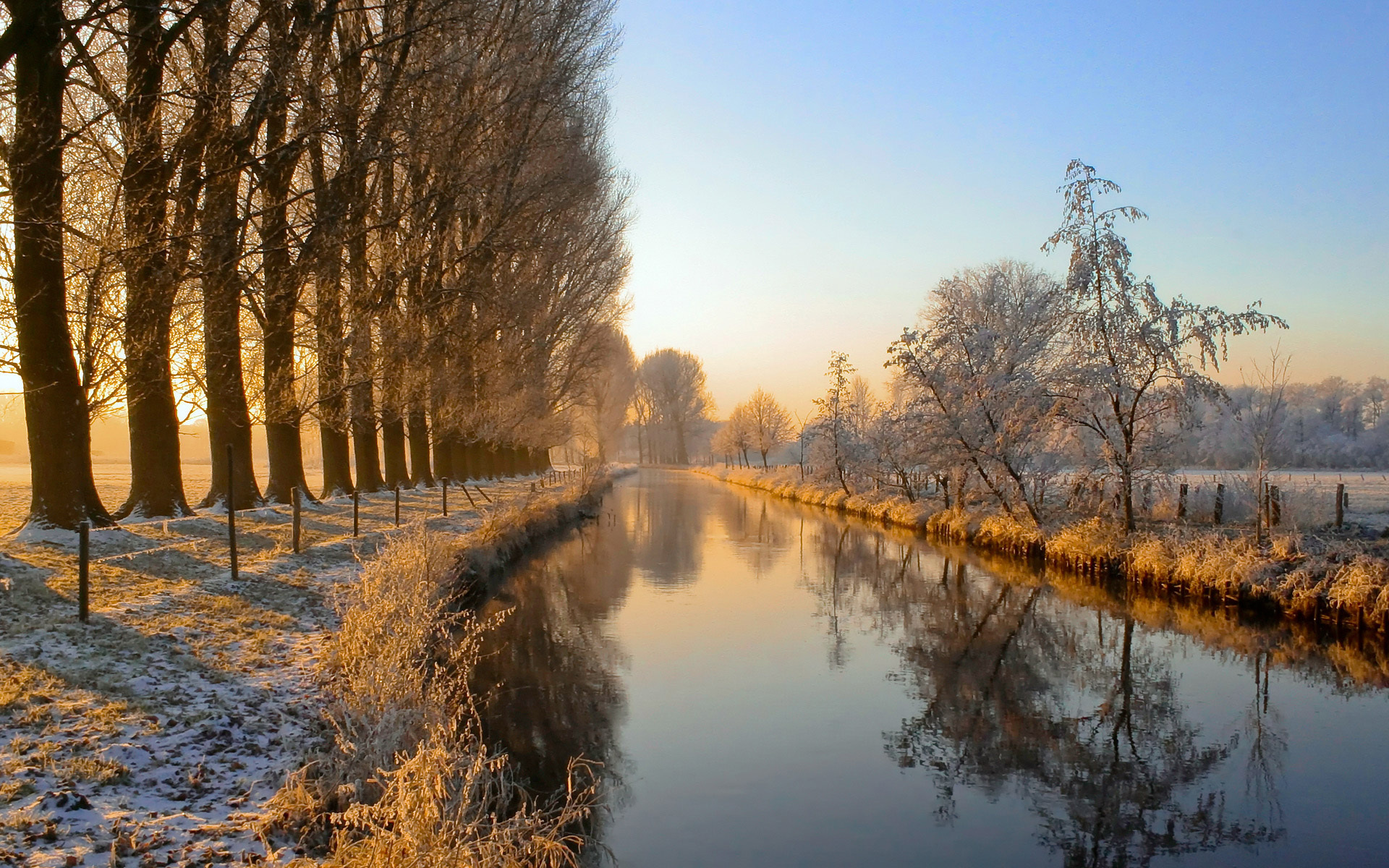 免费下载景观, 河, 树, 雪手机壁纸。
