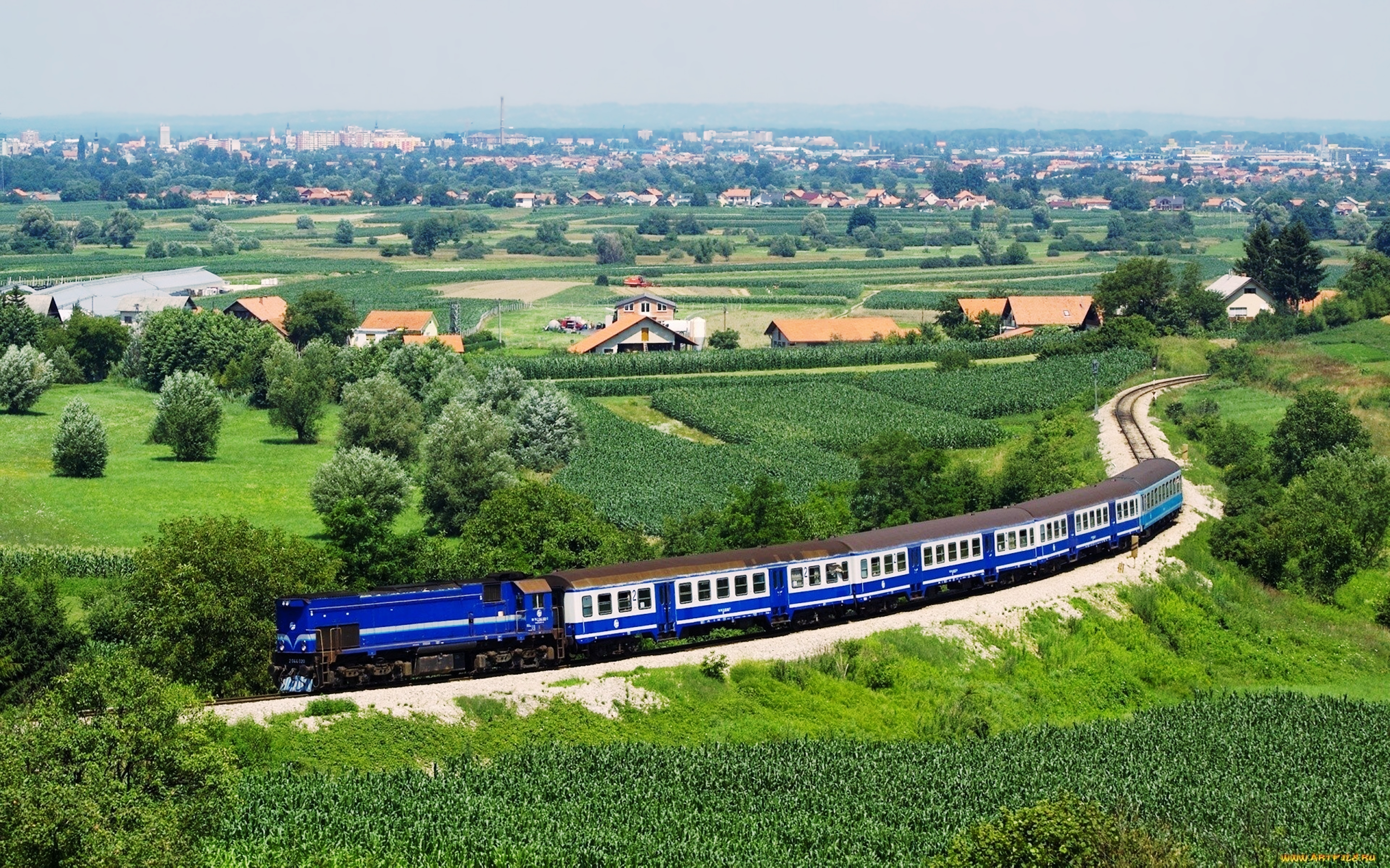 vehicles, train, countryside, field, landscape, railroad for android