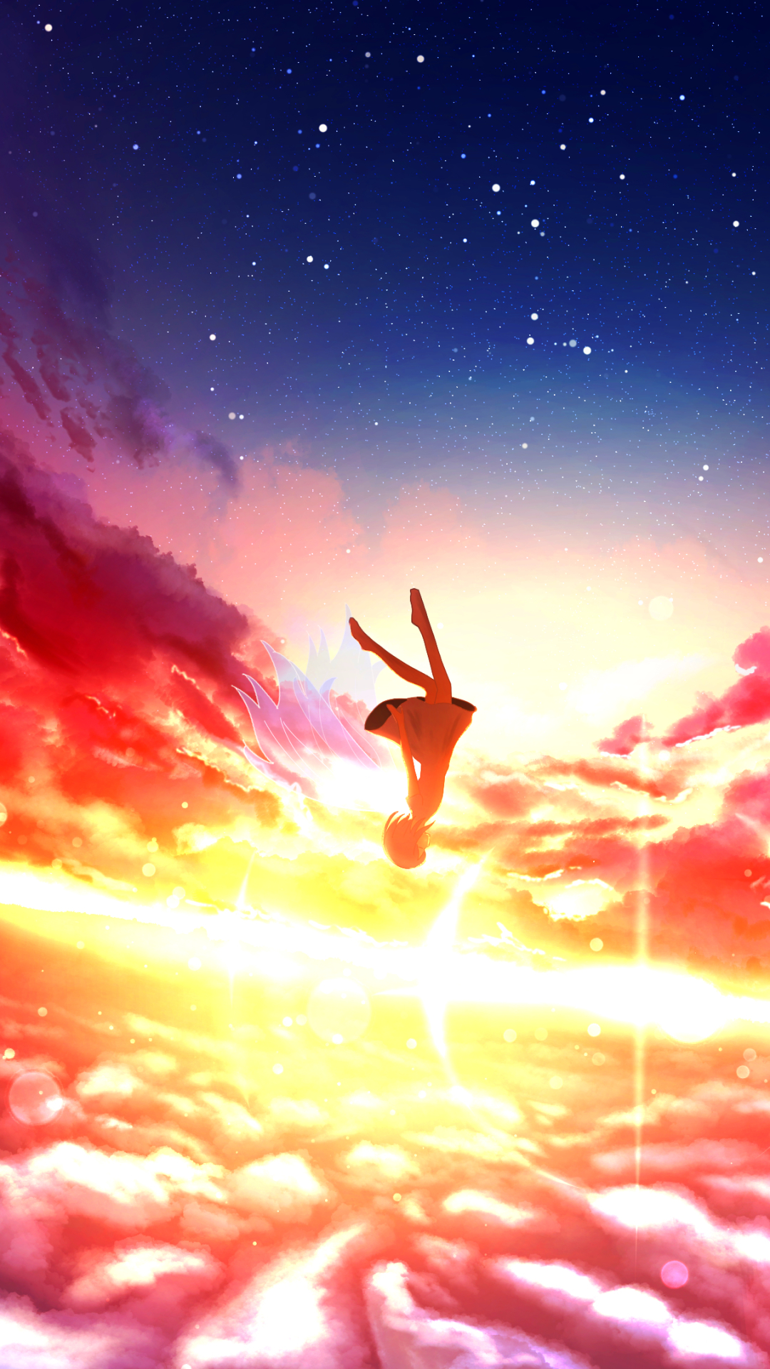 anime, sunset, falling, cloud, sky 2160p
