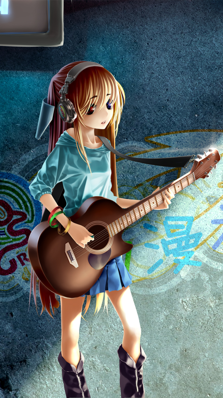 Girl with guitar Anime Kemonomimi Desktop wallpapers 600x1024