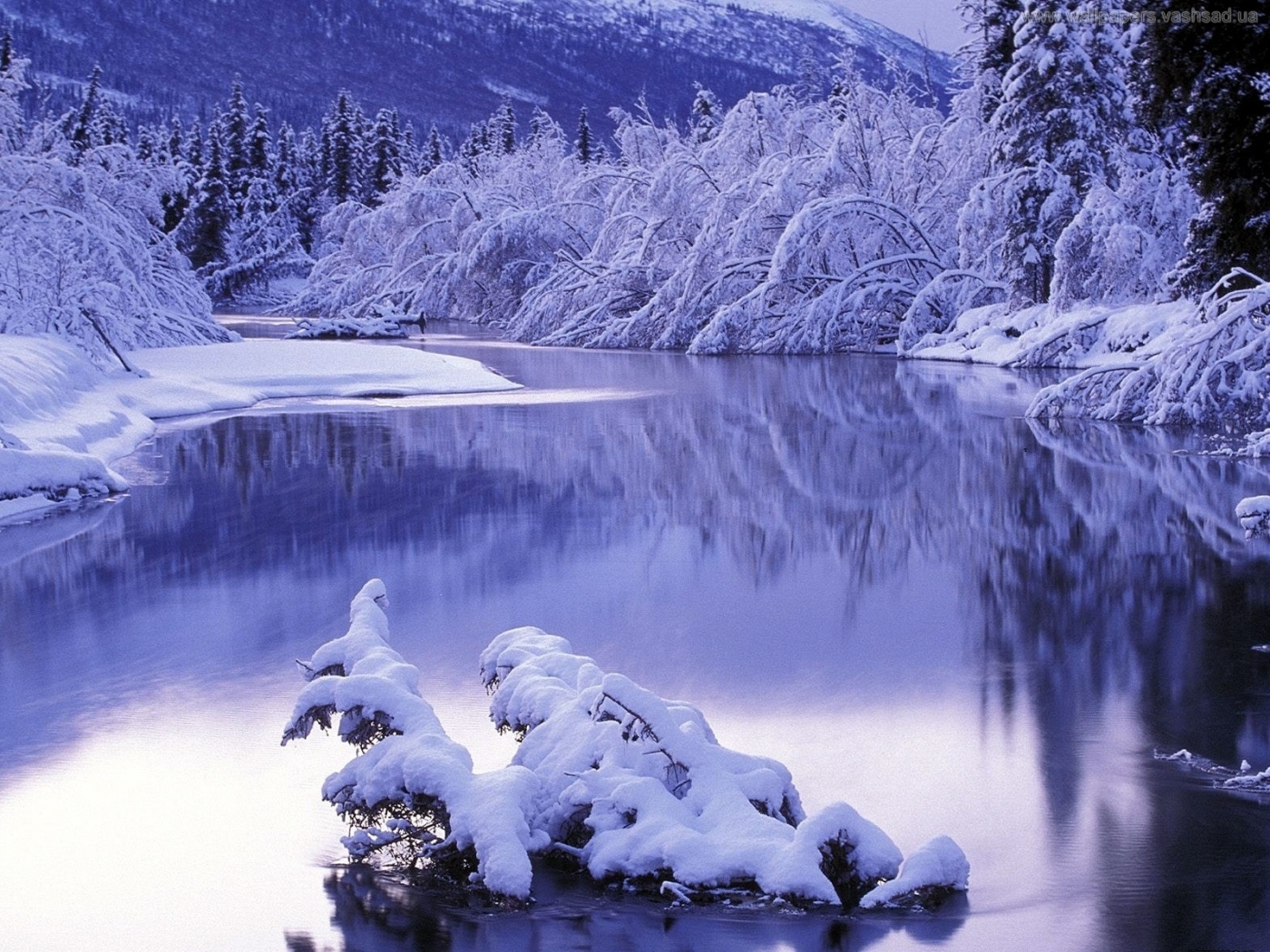 25956 Hintergrundbild herunterladen flüsse, landschaft, bäume, schnee, blau - Bildschirmschoner und Bilder kostenlos