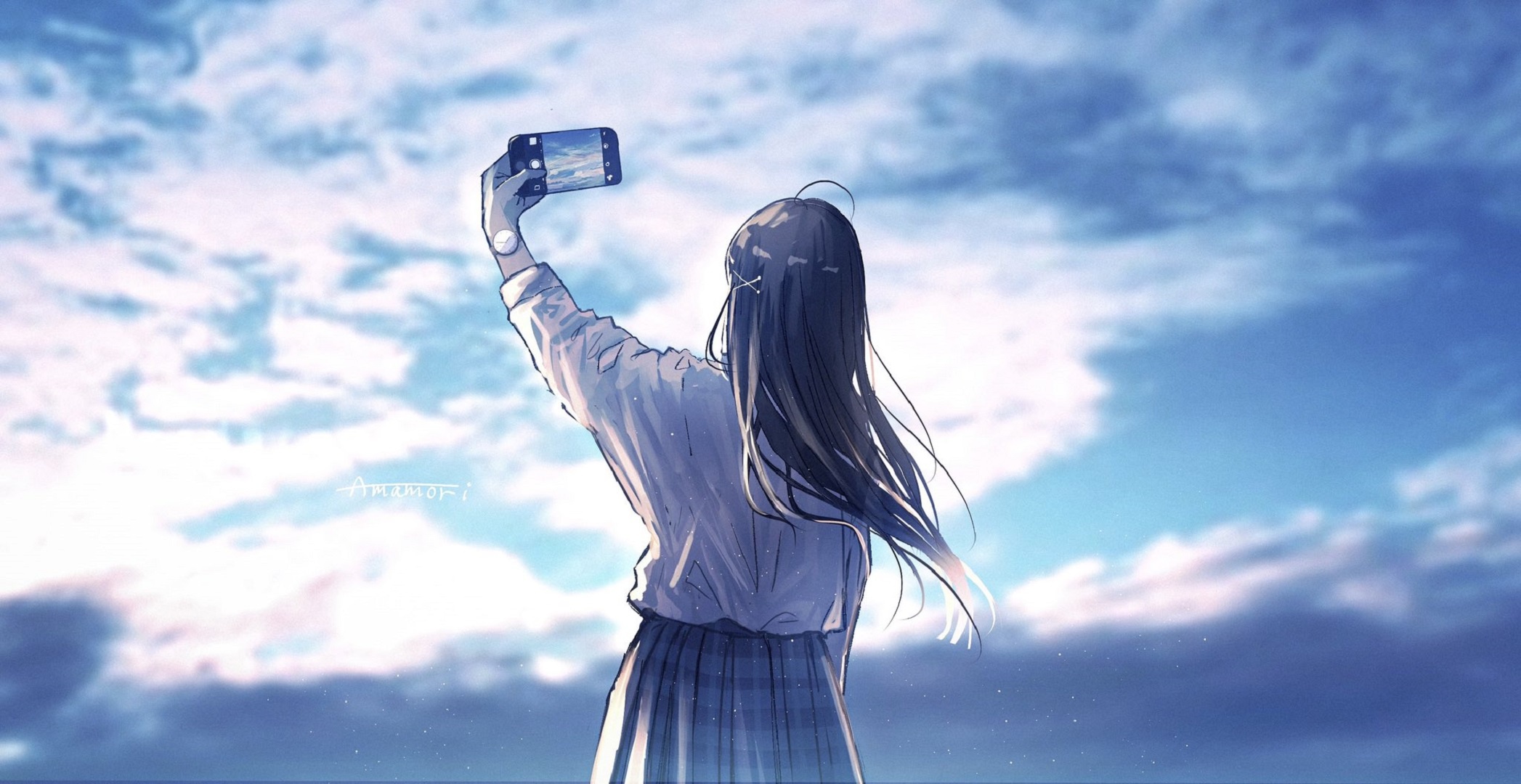 1001524 Hintergrundbild herunterladen animes, mädchen, wolke, telefon, selfie, himmel - Bildschirmschoner und Bilder kostenlos