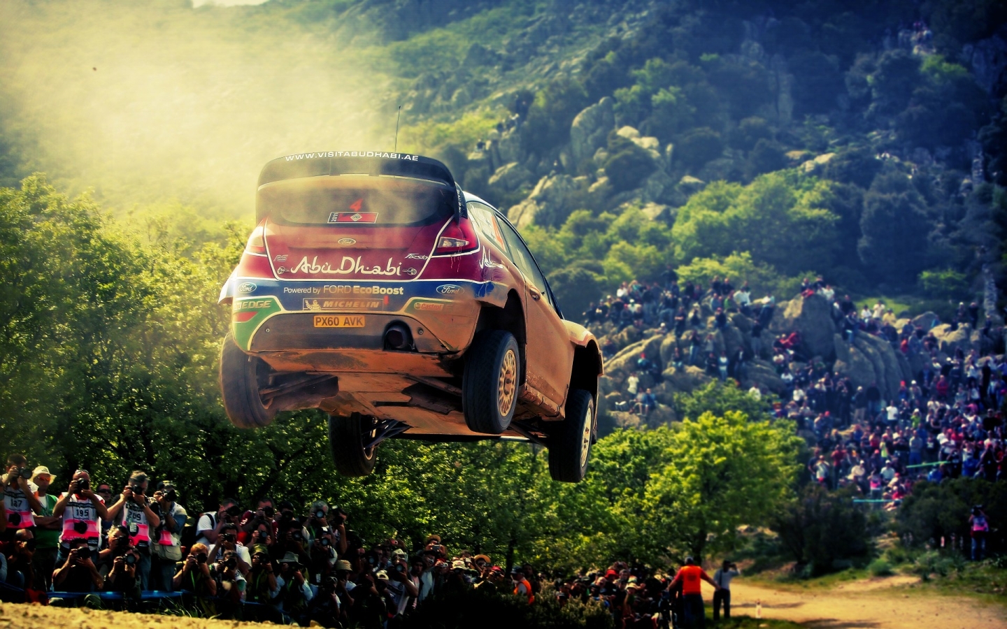 vehicles, racing, ford, jump, rallye, stop action Smartphone Background