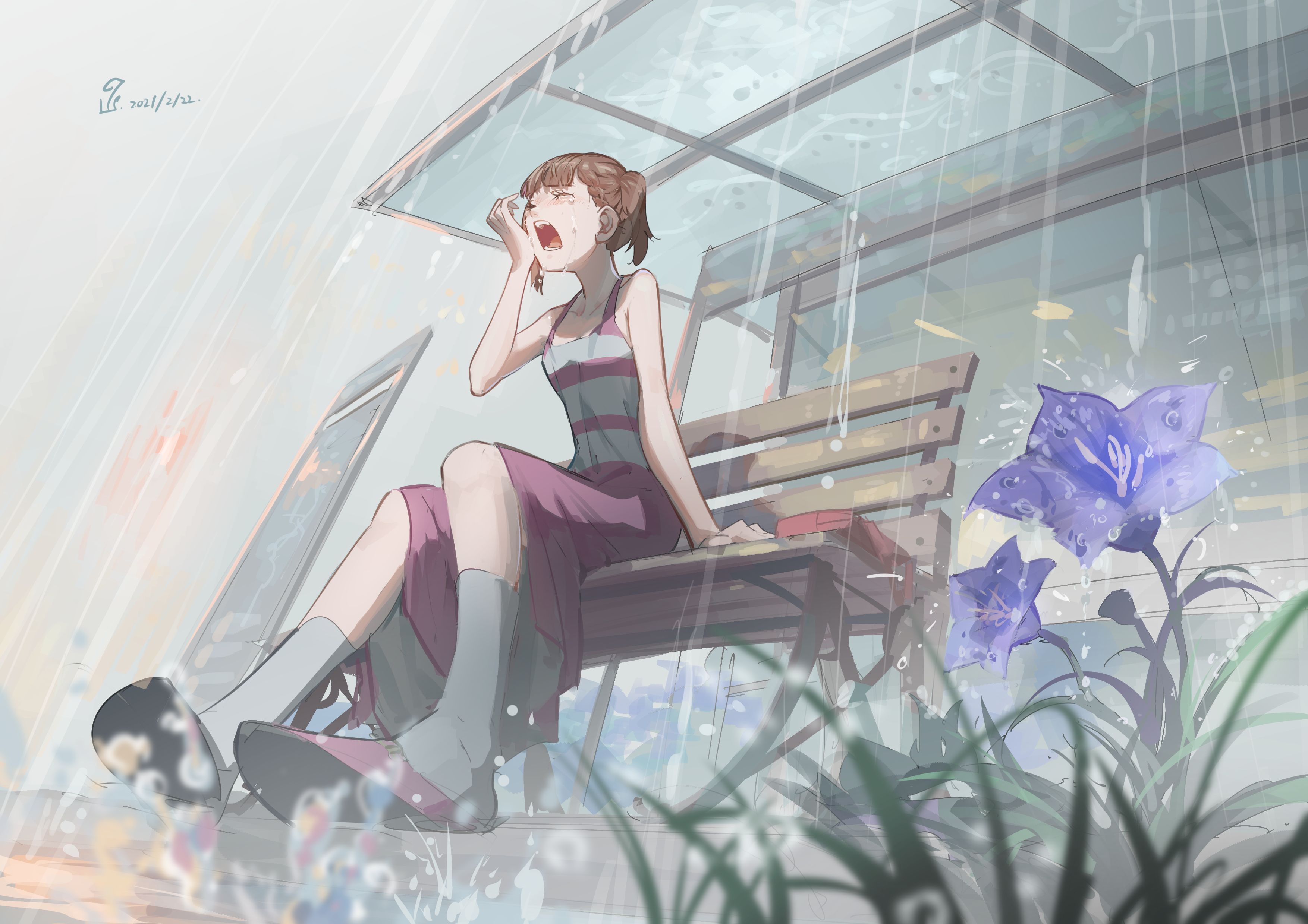 Download 8k Anime Girl In Rain Wallpaper