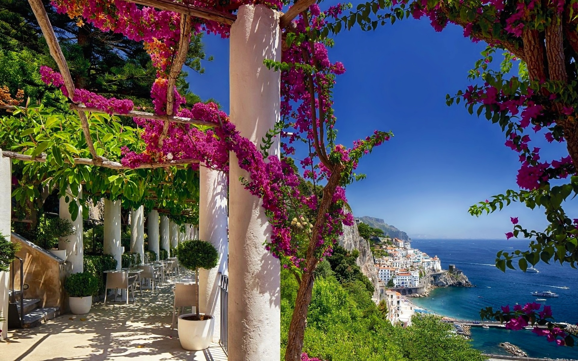android italy, man made, amalfi, flower, house, tree, towns