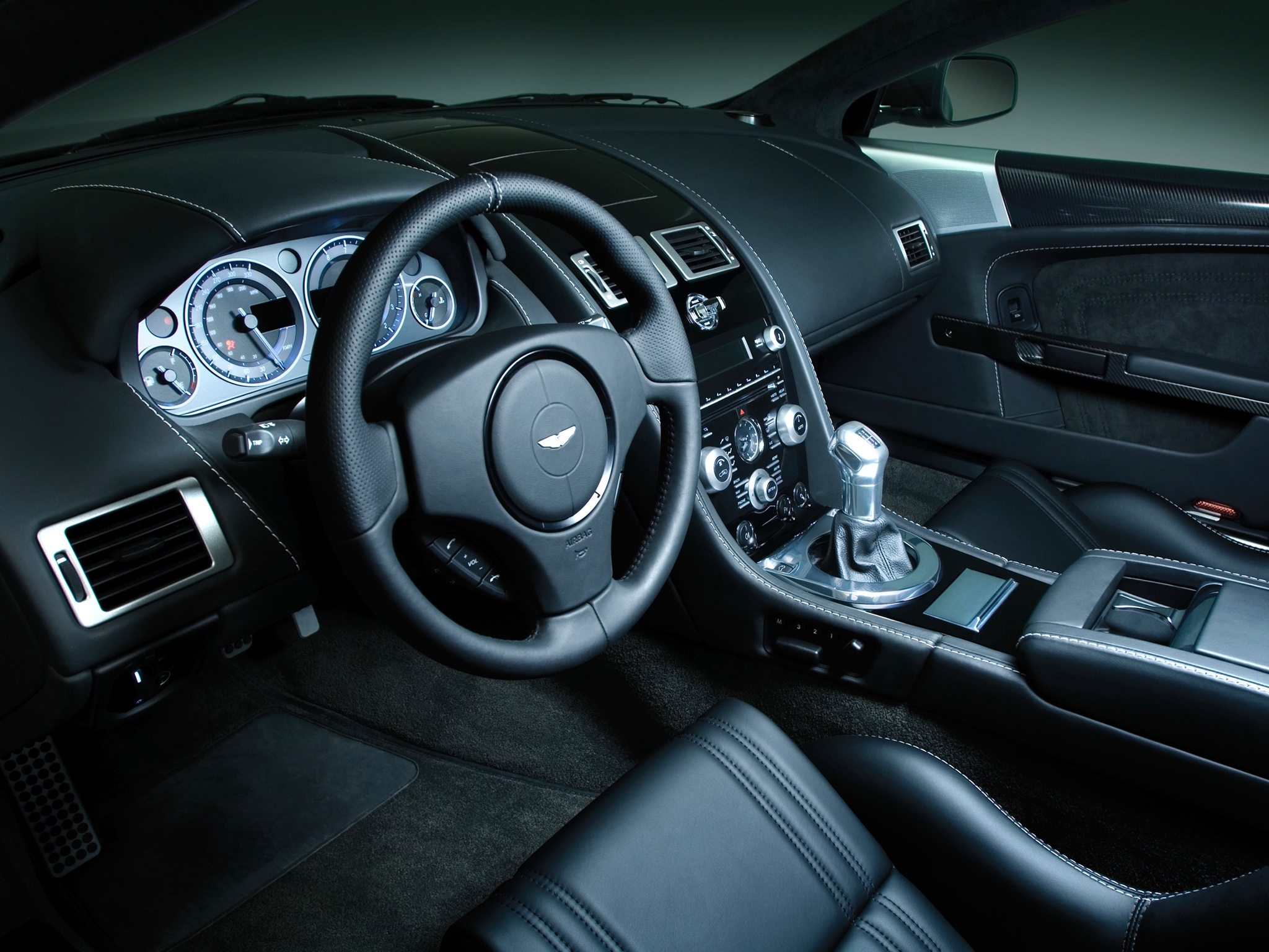 cars, 2008, black, interior, aston martin, dbs, steering wheel, rudder, salon, speedometer images