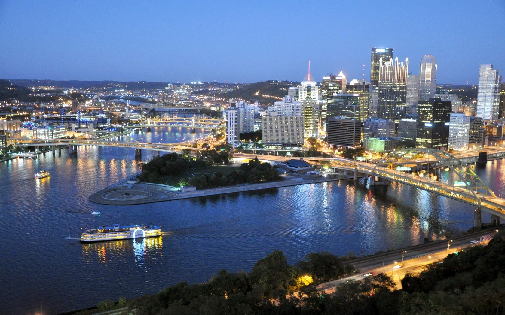 Images Pittsburgh Pennsylvania USA Bridges Evening Houses Clouds
