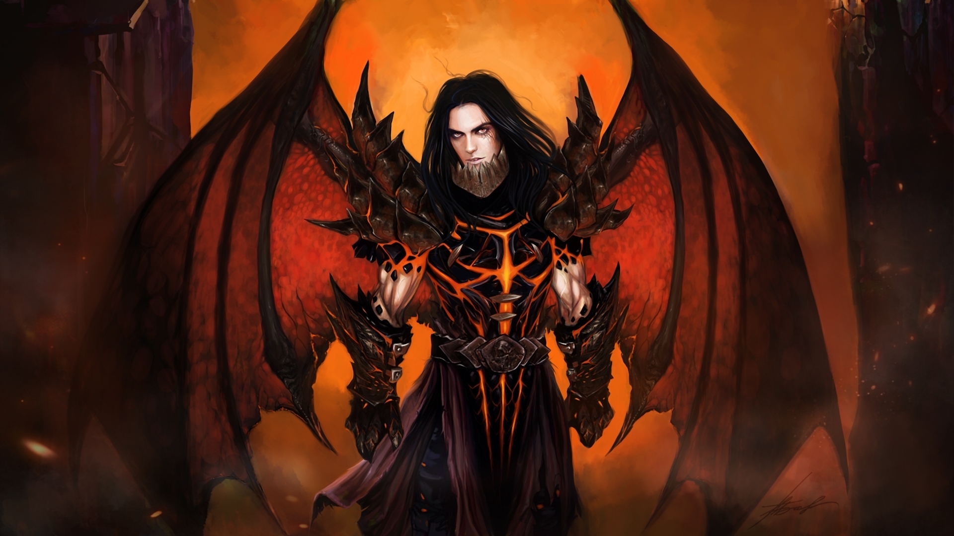 dark, fantasy, angel, armor, deathwing (world of warcraft), demon, dragon, wings, world of warcraft