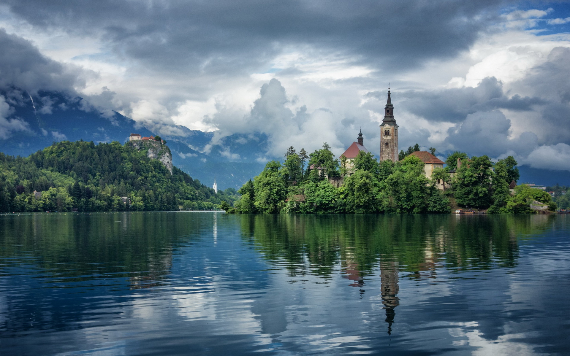 vertical wallpaper church, lake bled, religious, pilgrimage church of the assumption of maria, reflection, slovenia, churches