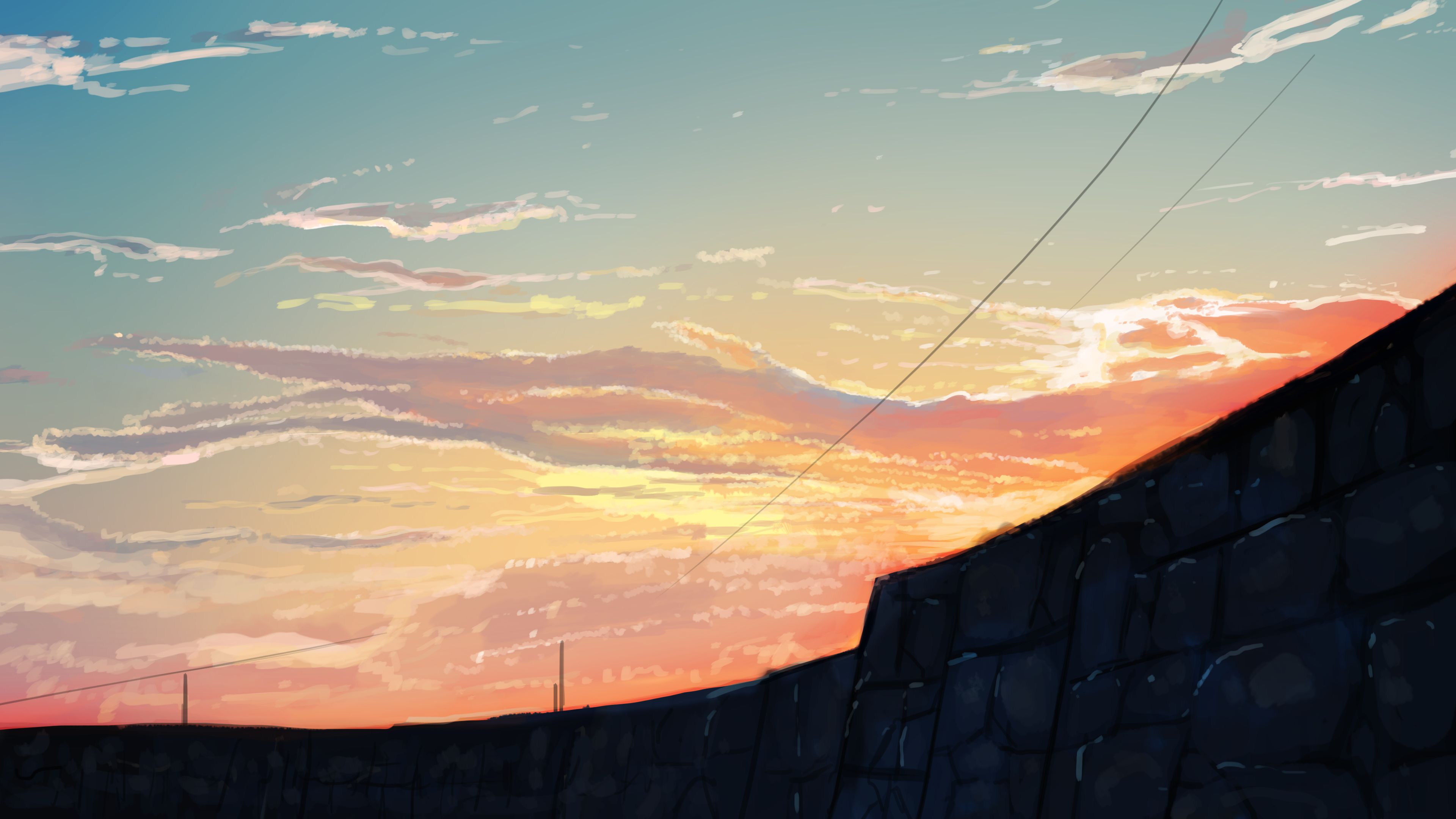 Cat Sunset City Scenery Anime Art Wallpaper 4K HD PC 860i