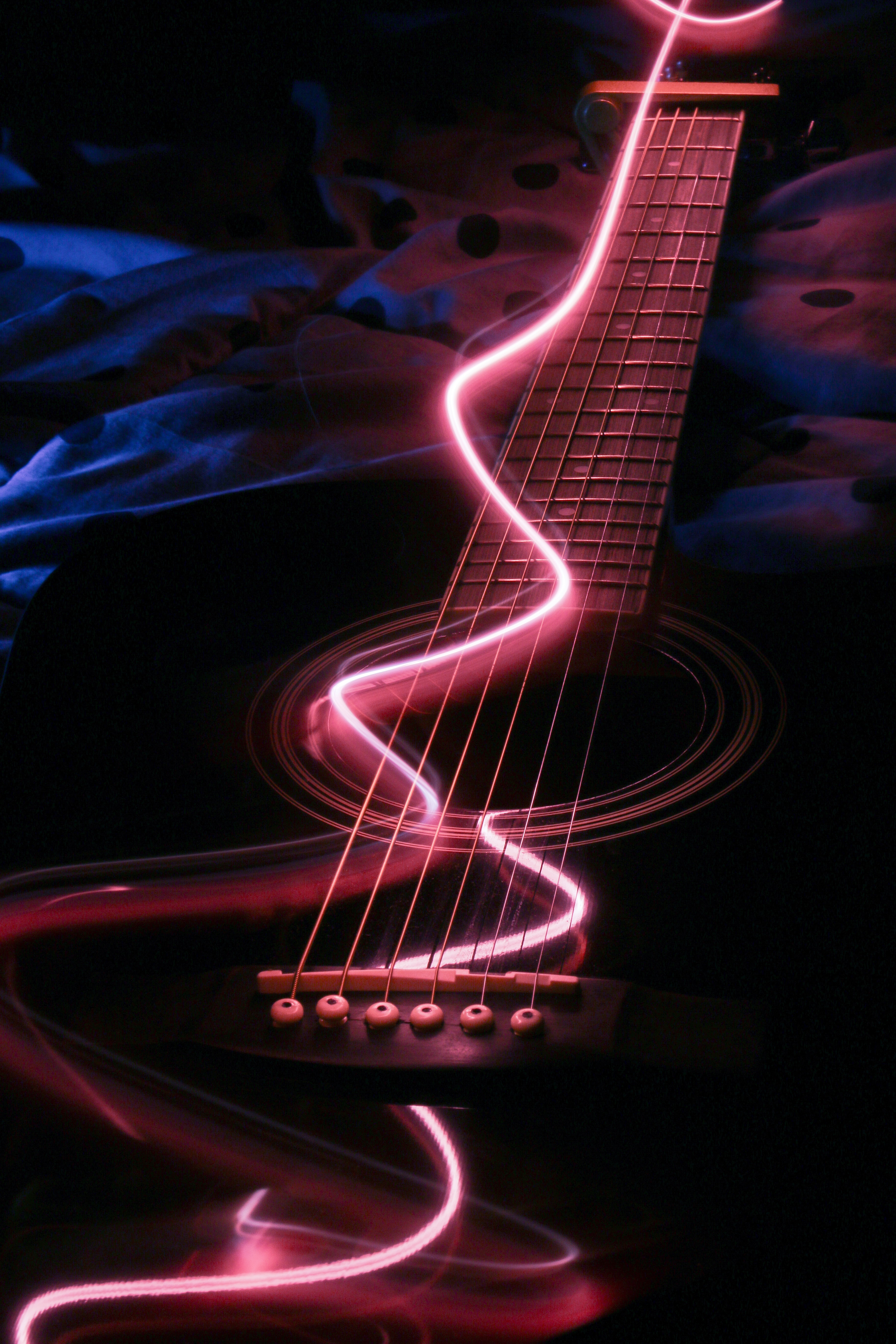 guitar, neon, backlight, music, illumination, musical instrument