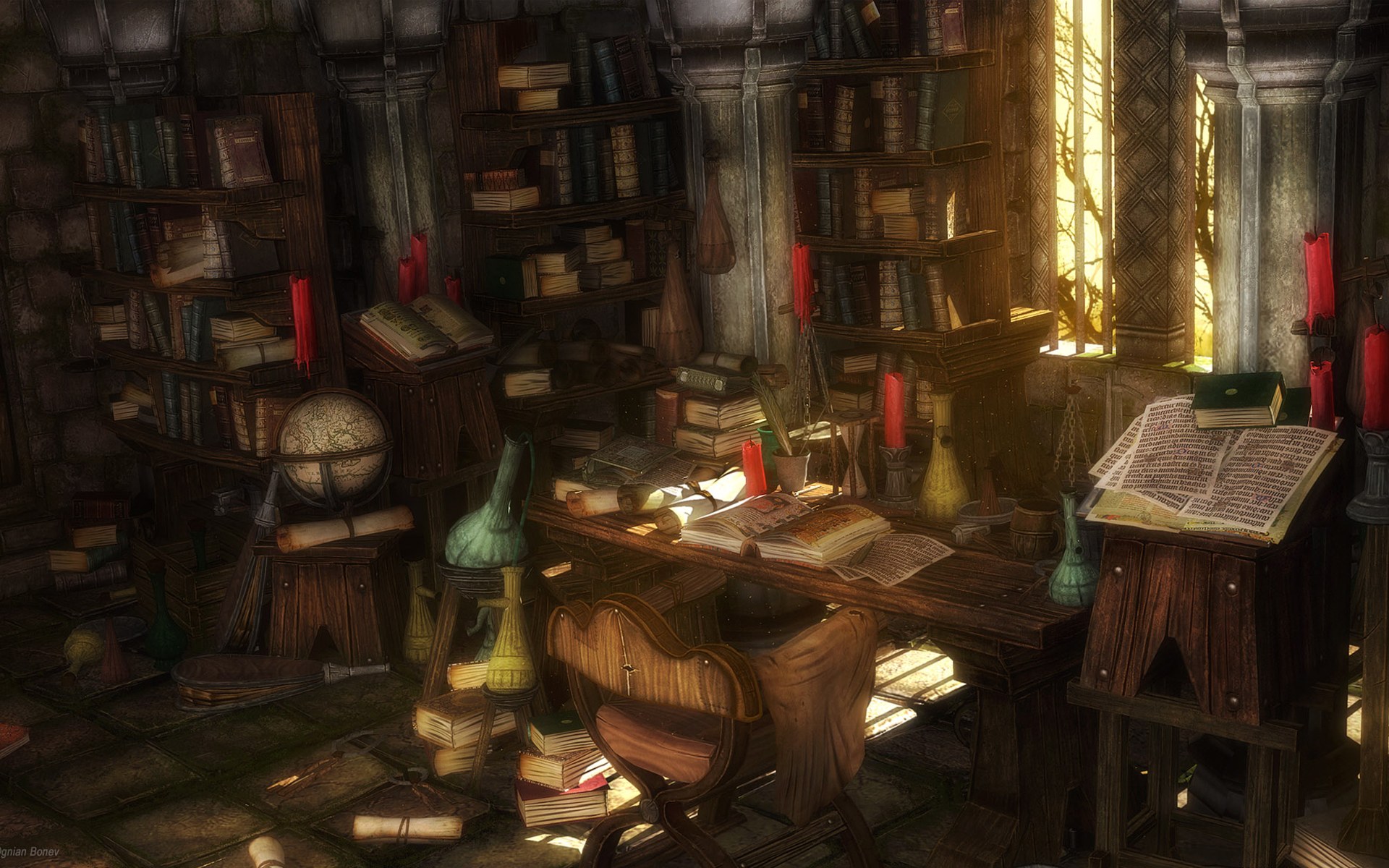 library, alchemy, fantasy 1080p