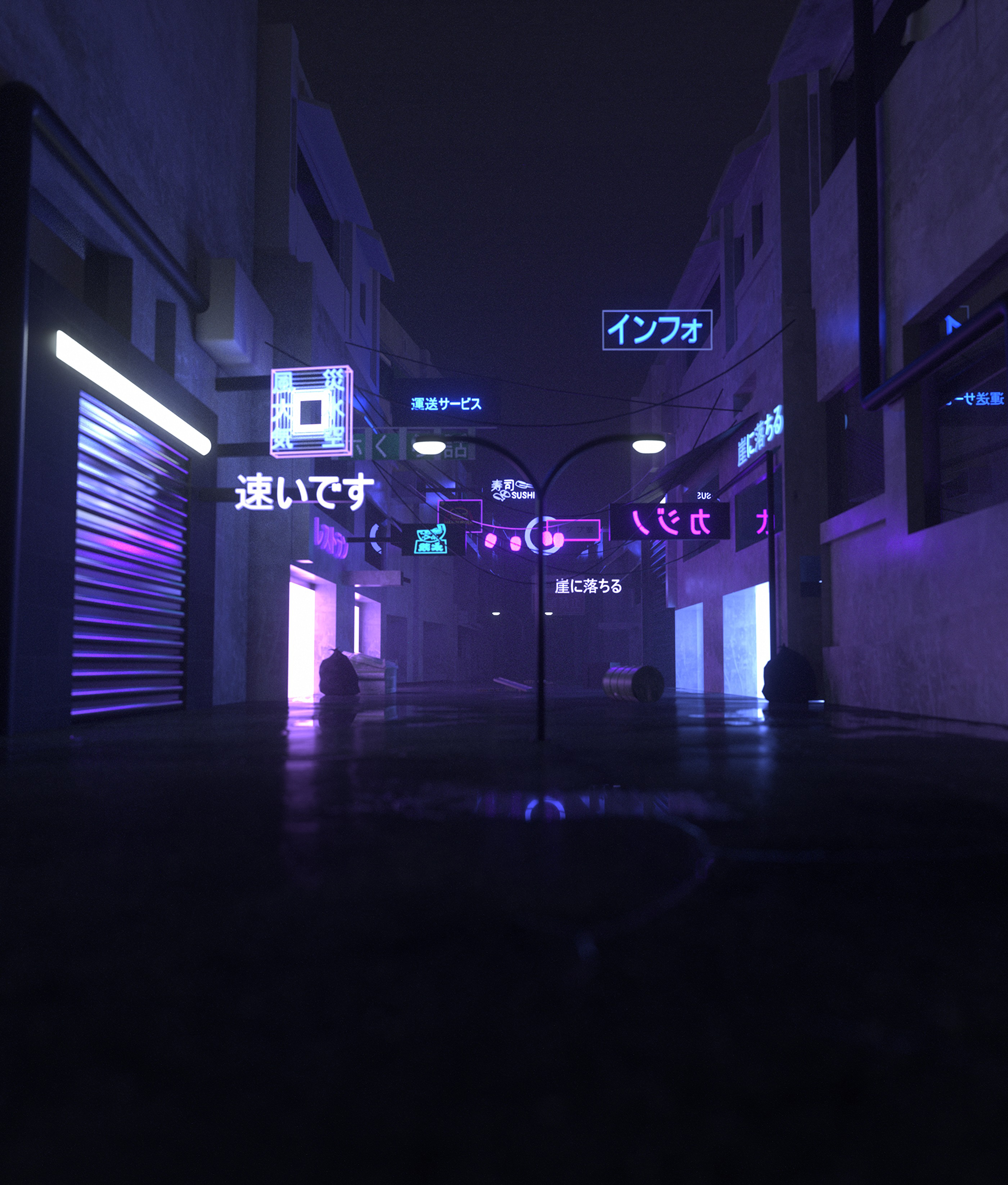 neon, dark, art, city, street phone background