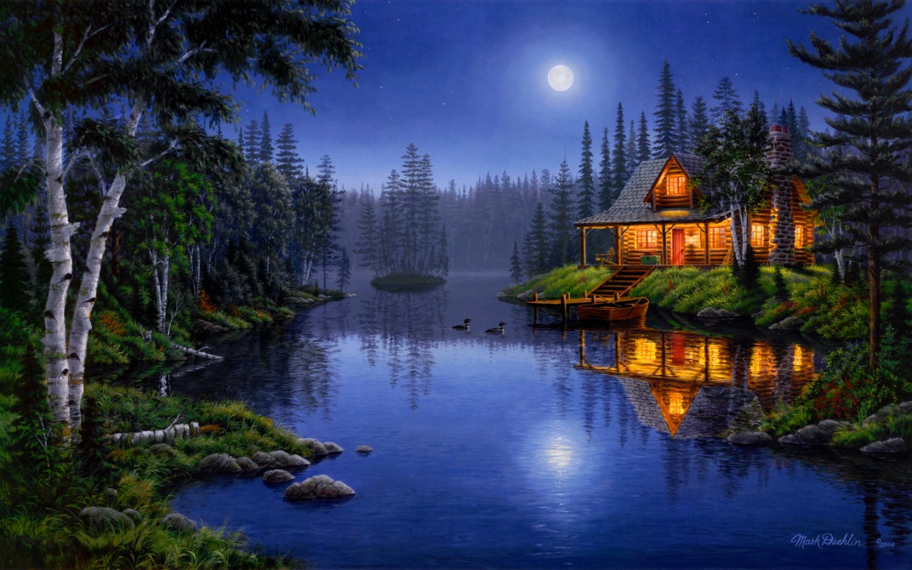 Художник Mark Daehlin домик у озера