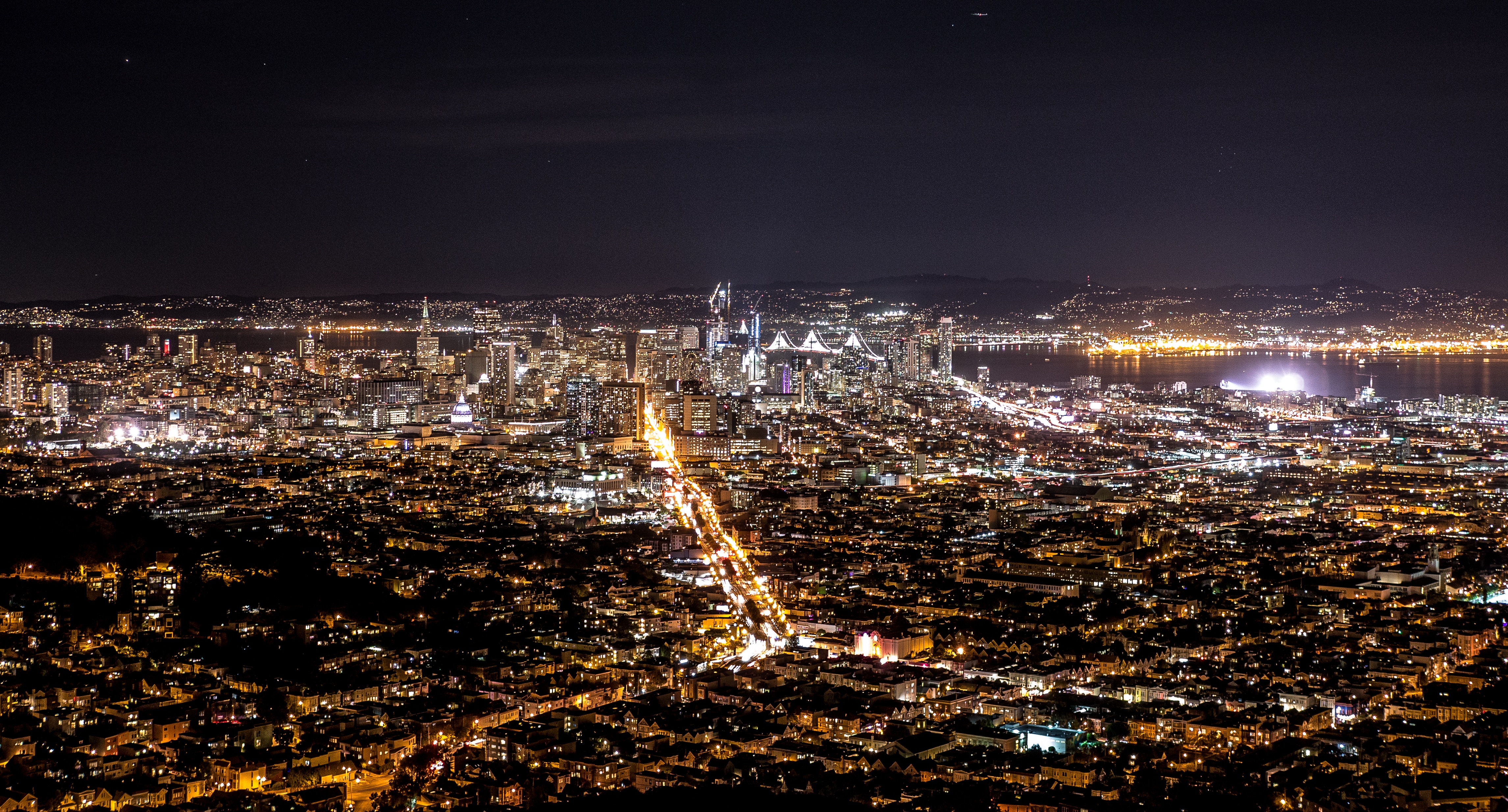 city lights, cities, view from above, night city HD for desktop 1080p