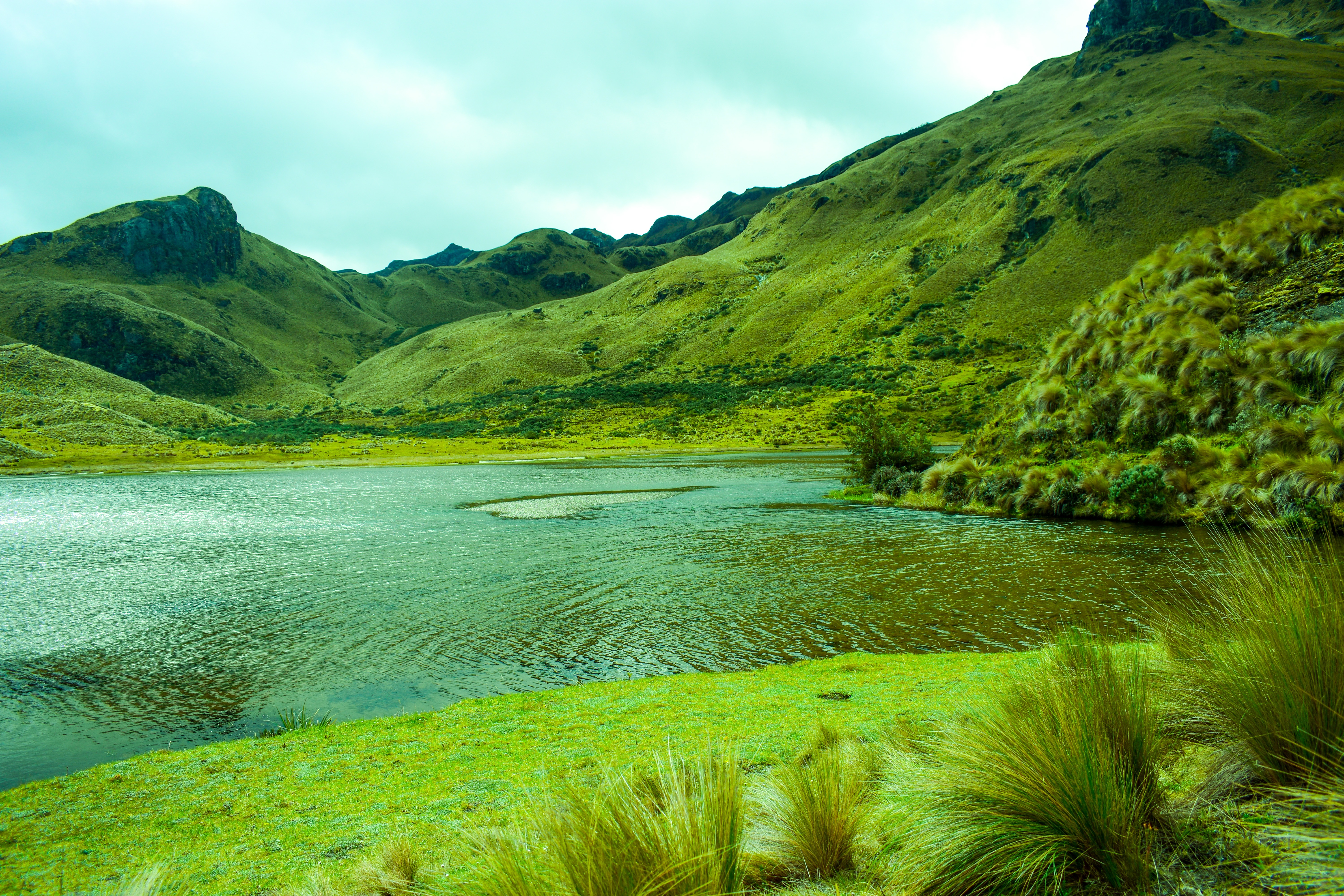 green, nature, grass, mountains, lake, lagoon