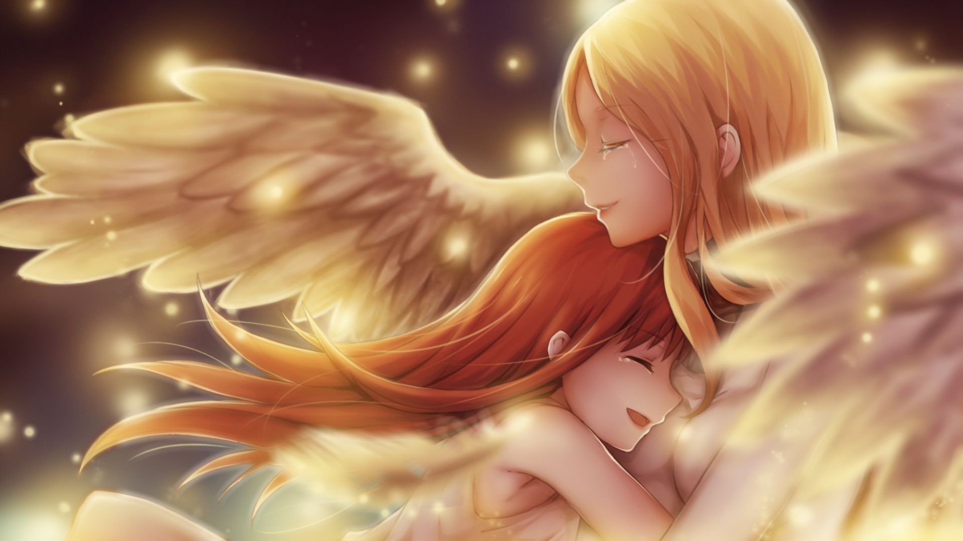 Девушка обнимает ангела