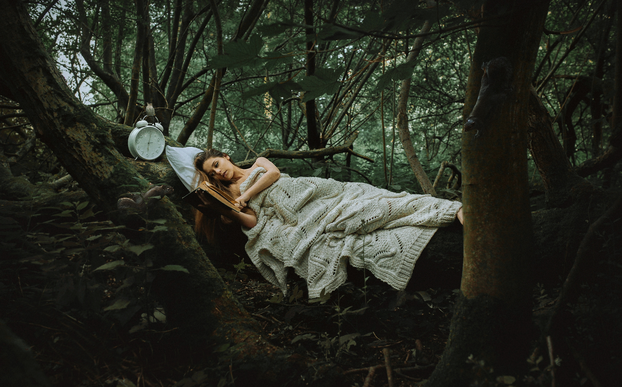 women, mood, forest, hammock, sleeping, tree 8K