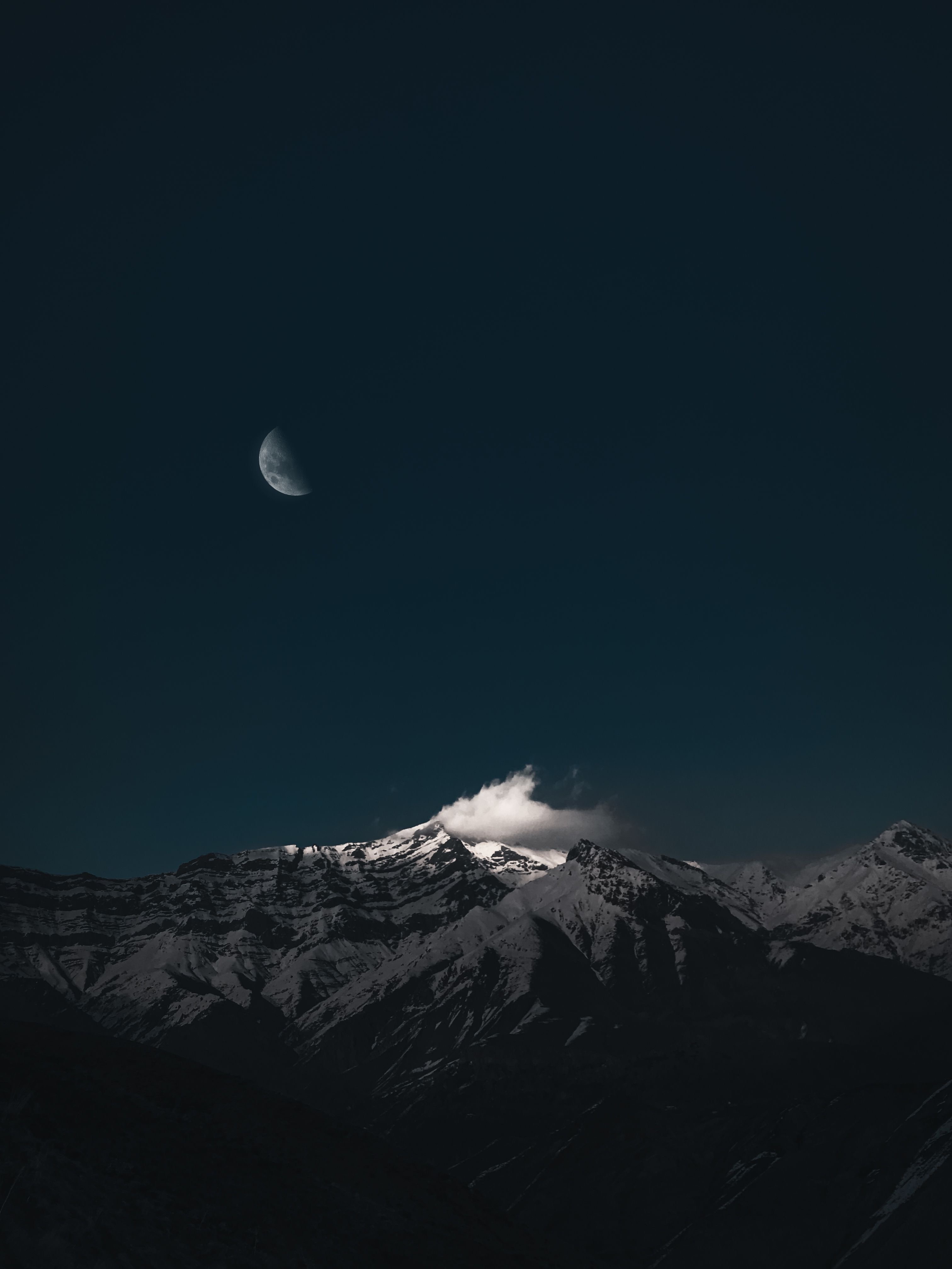 dark, moon, nature, night, mountain, cloud