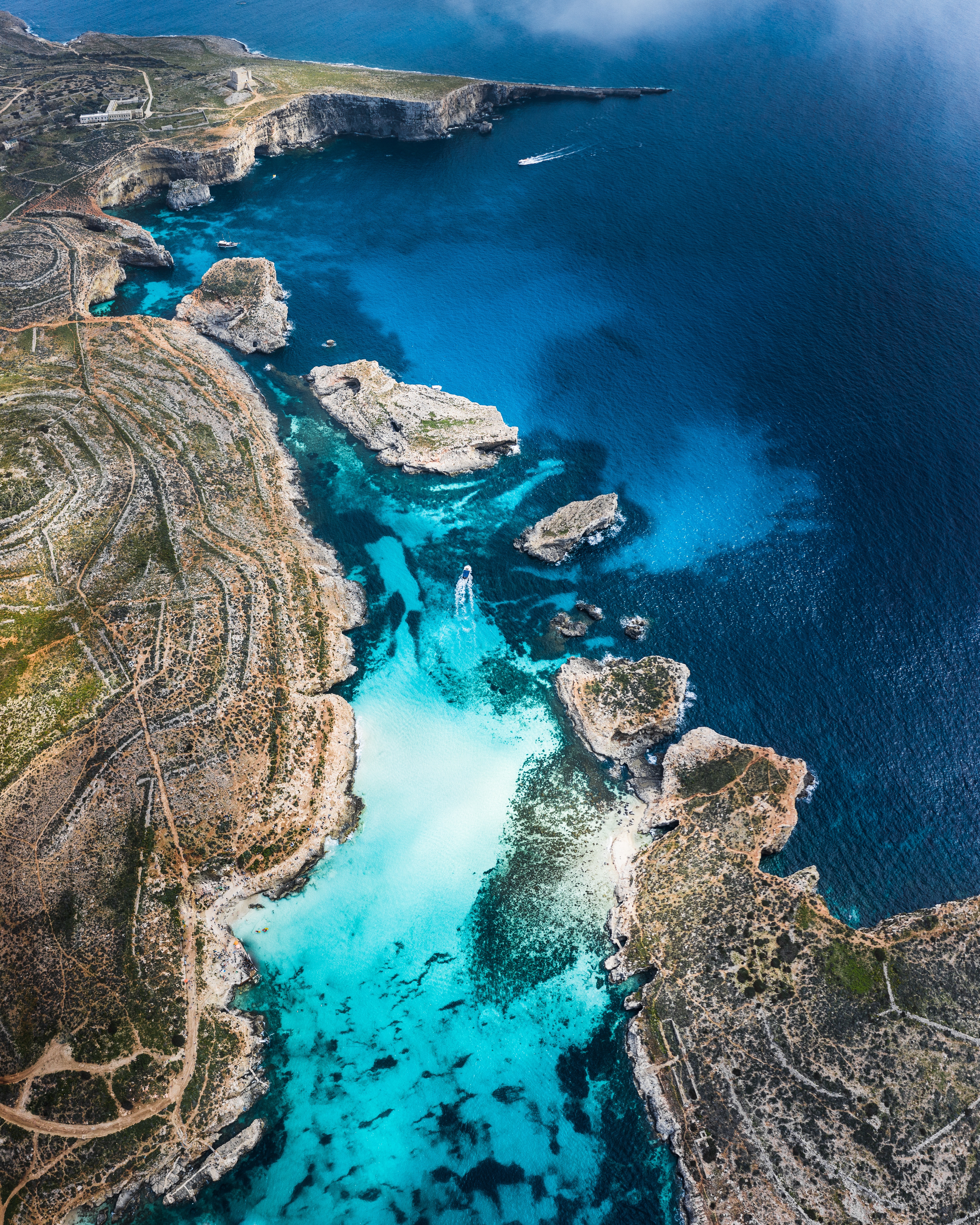 ocean, aerial view, nature, coast, island, bay, rocky, stony HD wallpaper