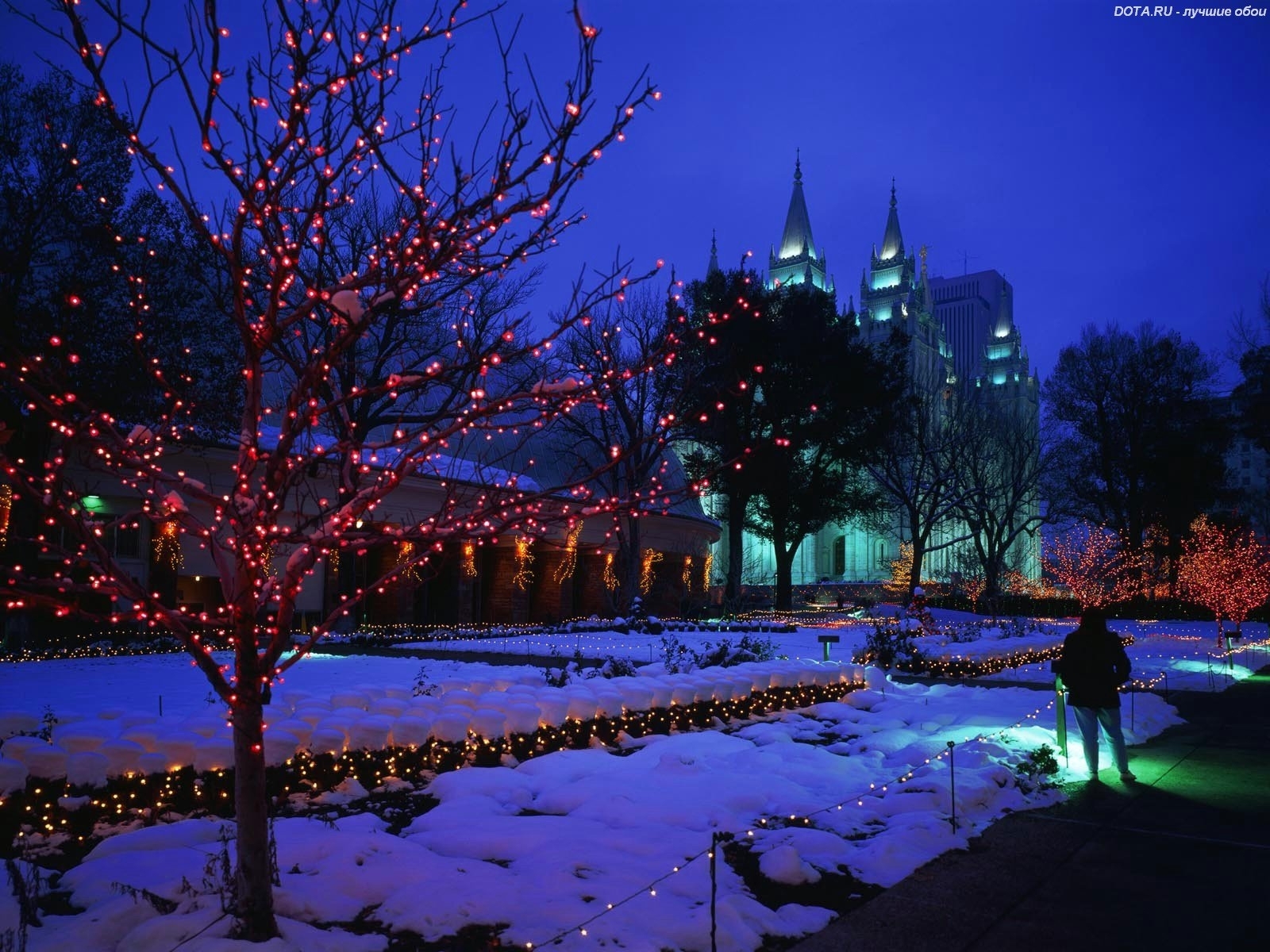 christmas xmas, landscape, holidays, winter, new year, night, blue 1080p
