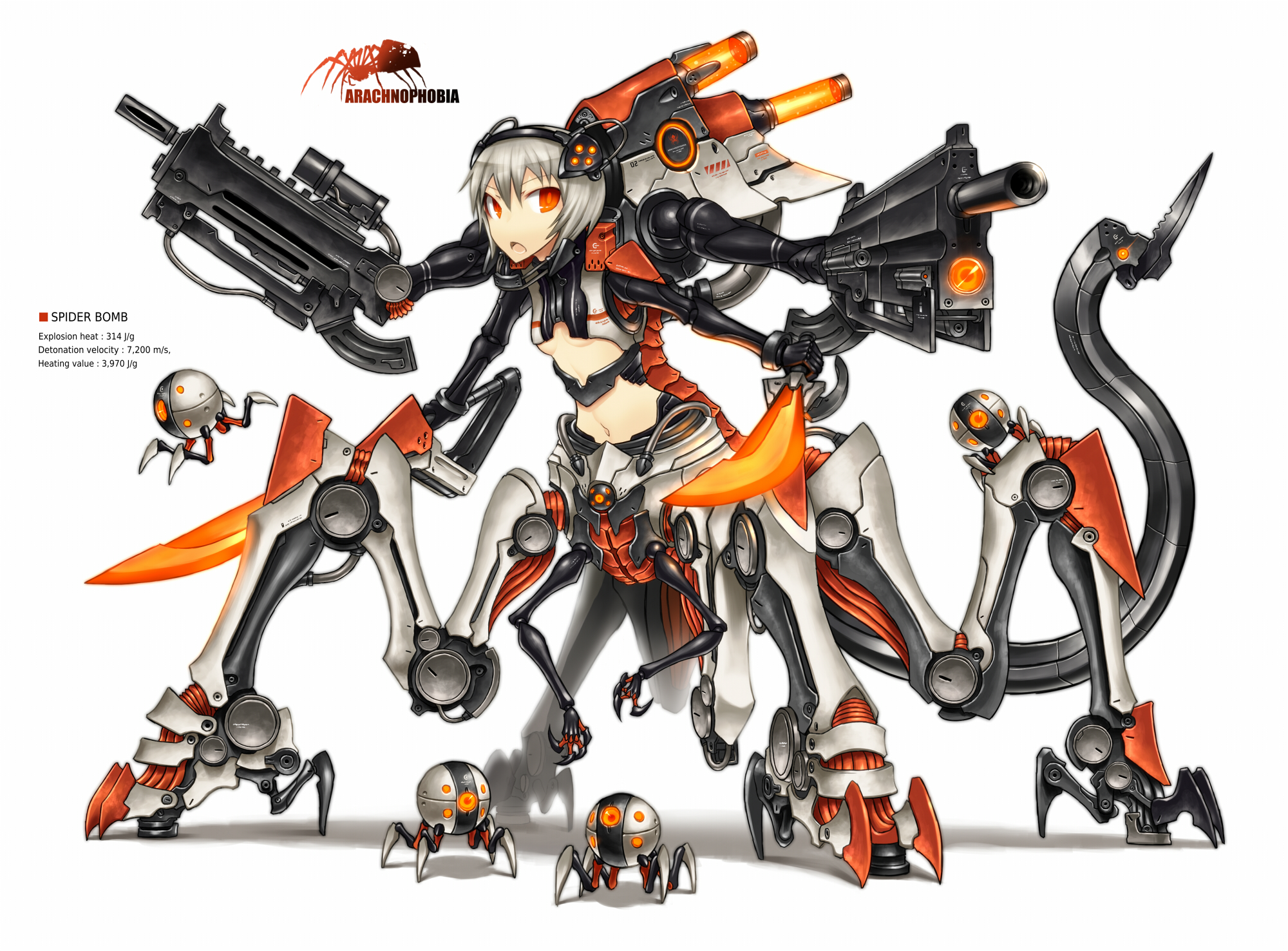 anime, pixiv: moefication of chemicals, arachnophobia, creature, gia, gun, moefication, robot, spider