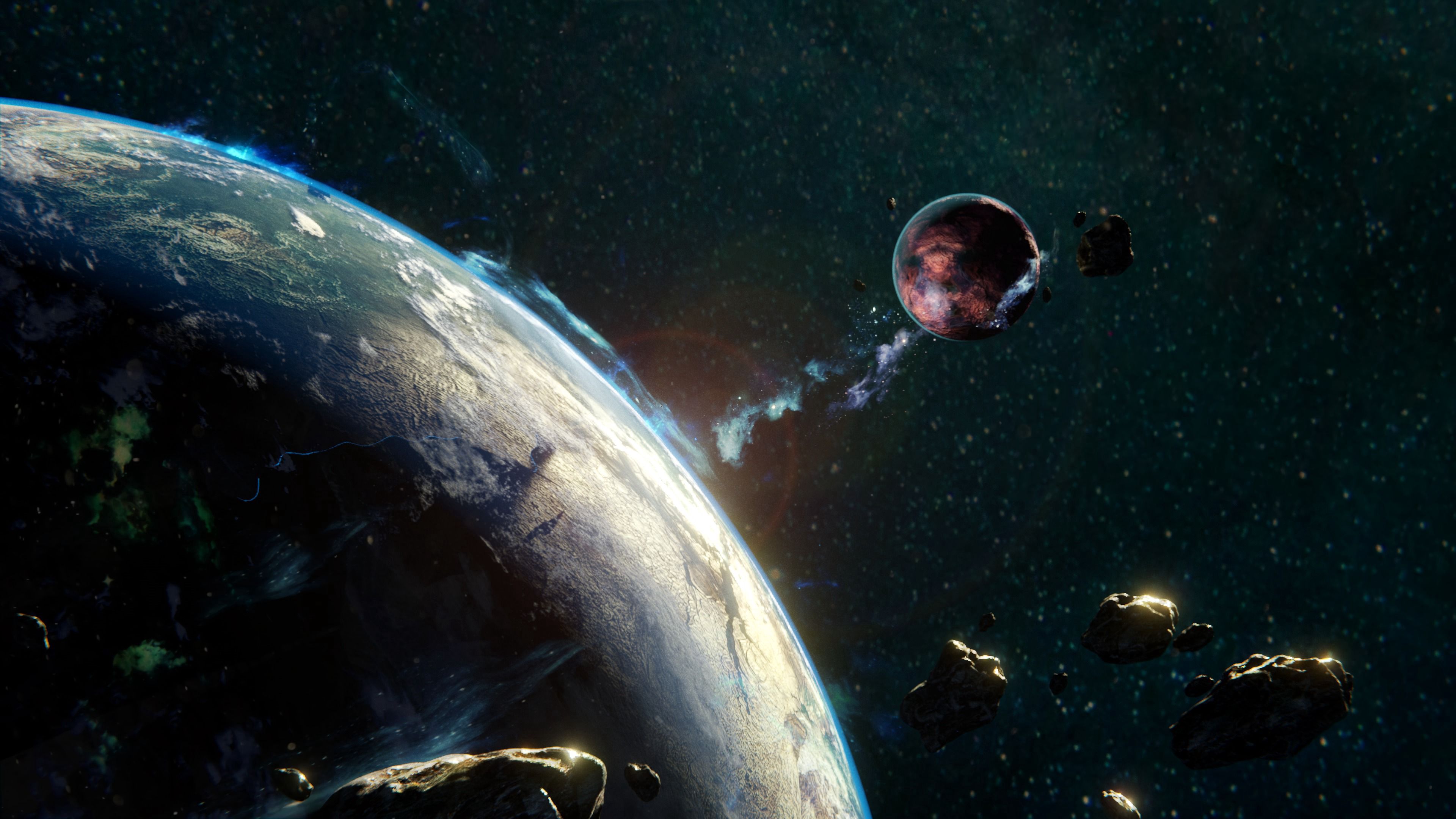 meteorite, universe, fall, asteroid 4K