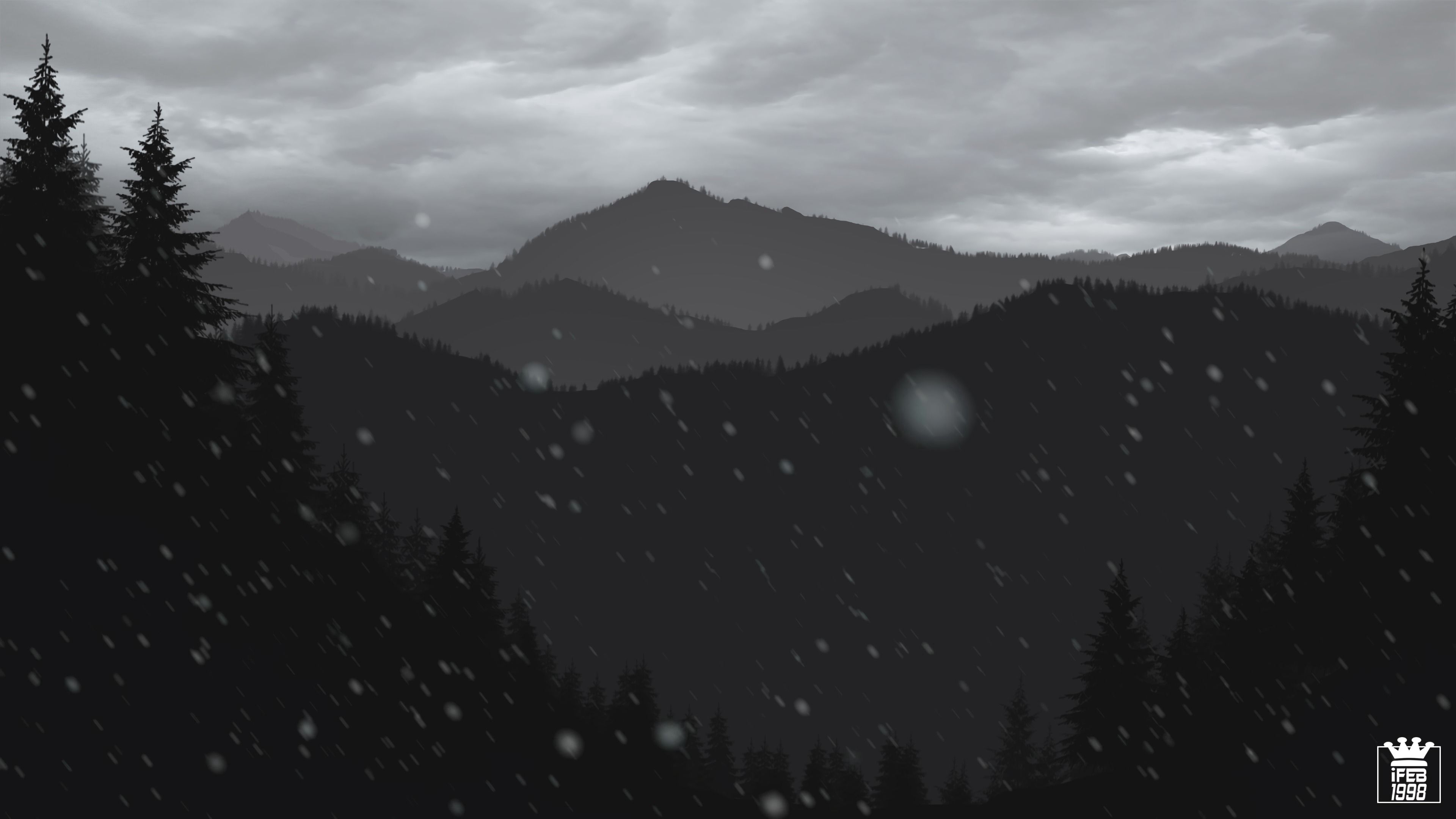 Download mobile wallpaper Snow, Forest, Trees, Mountains, Vector, Art for free.
