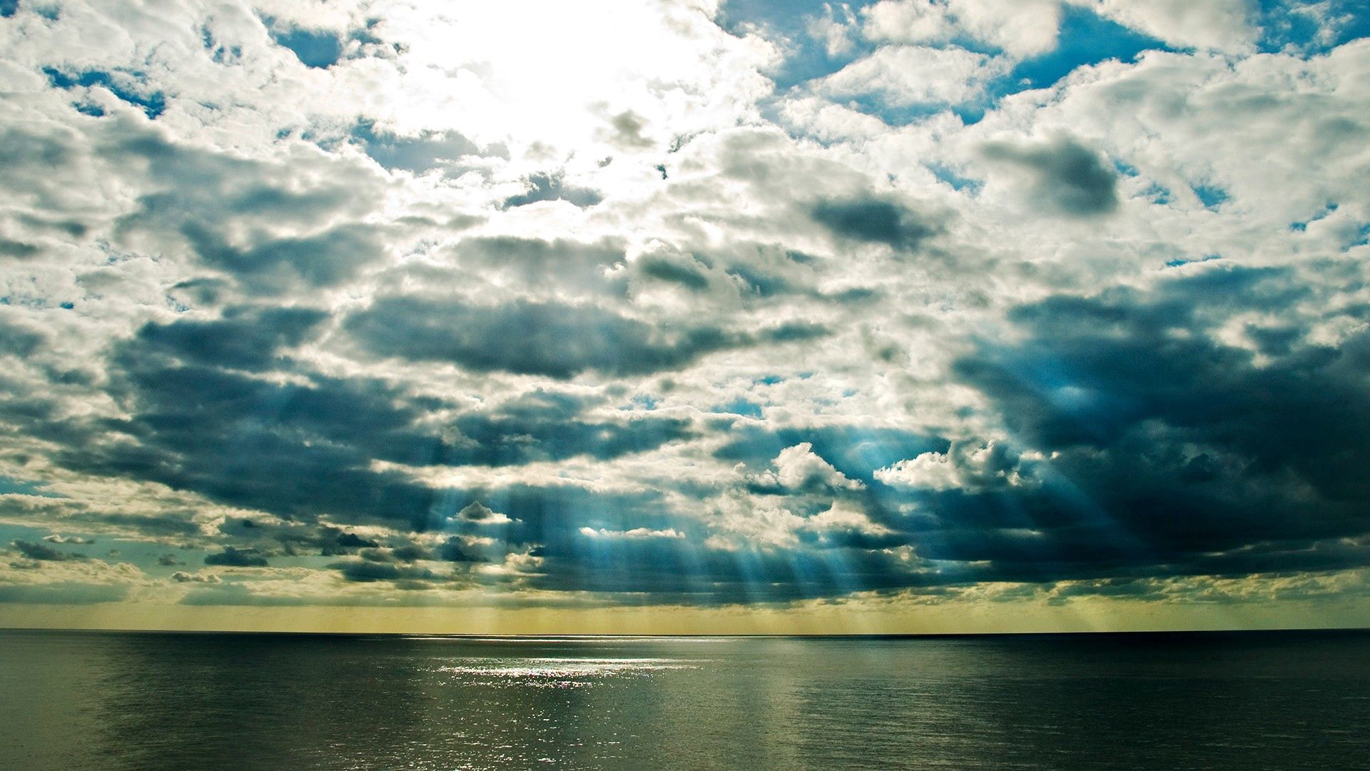 beams, clouds, nature, sea, sun, shine, light, rays, colors, color cell phone wallpapers