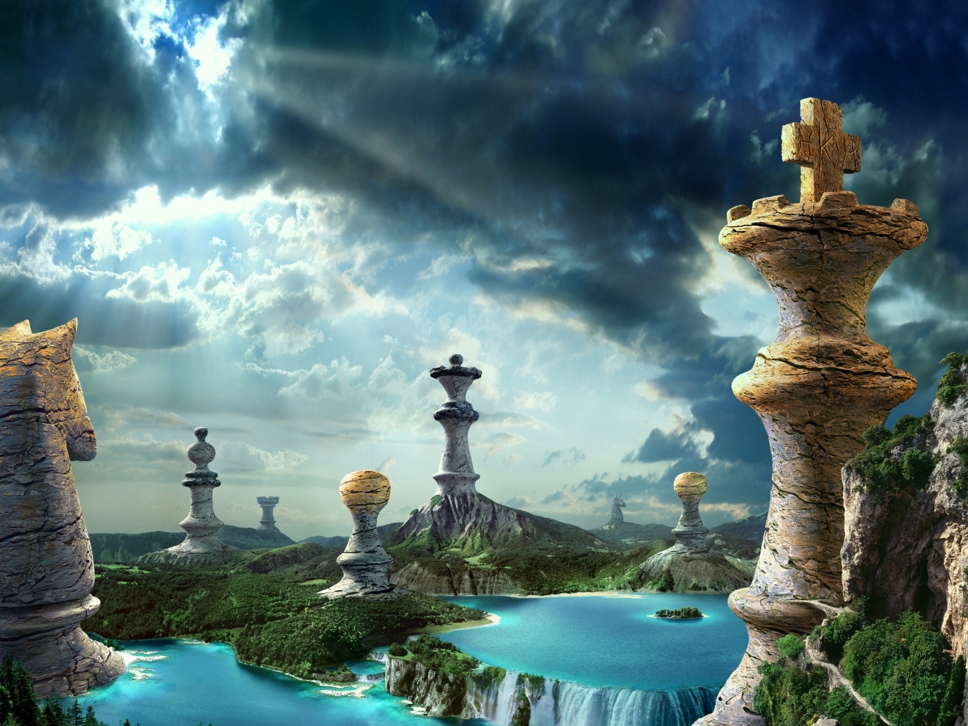 chess, landscape, pictures, turquoise High Definition image