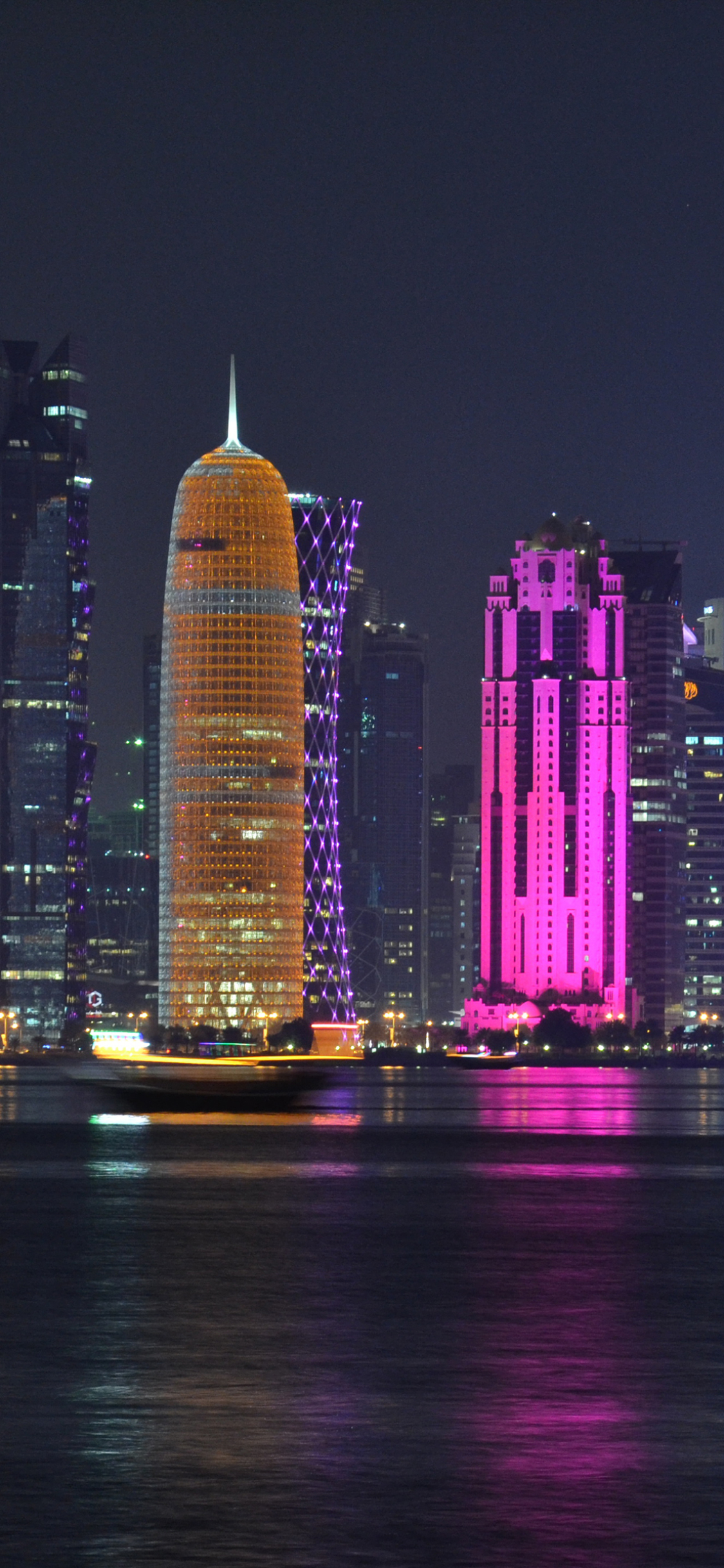 man made, doha, city, qatar, skyscraper, light, building, night, cities HD wallpaper