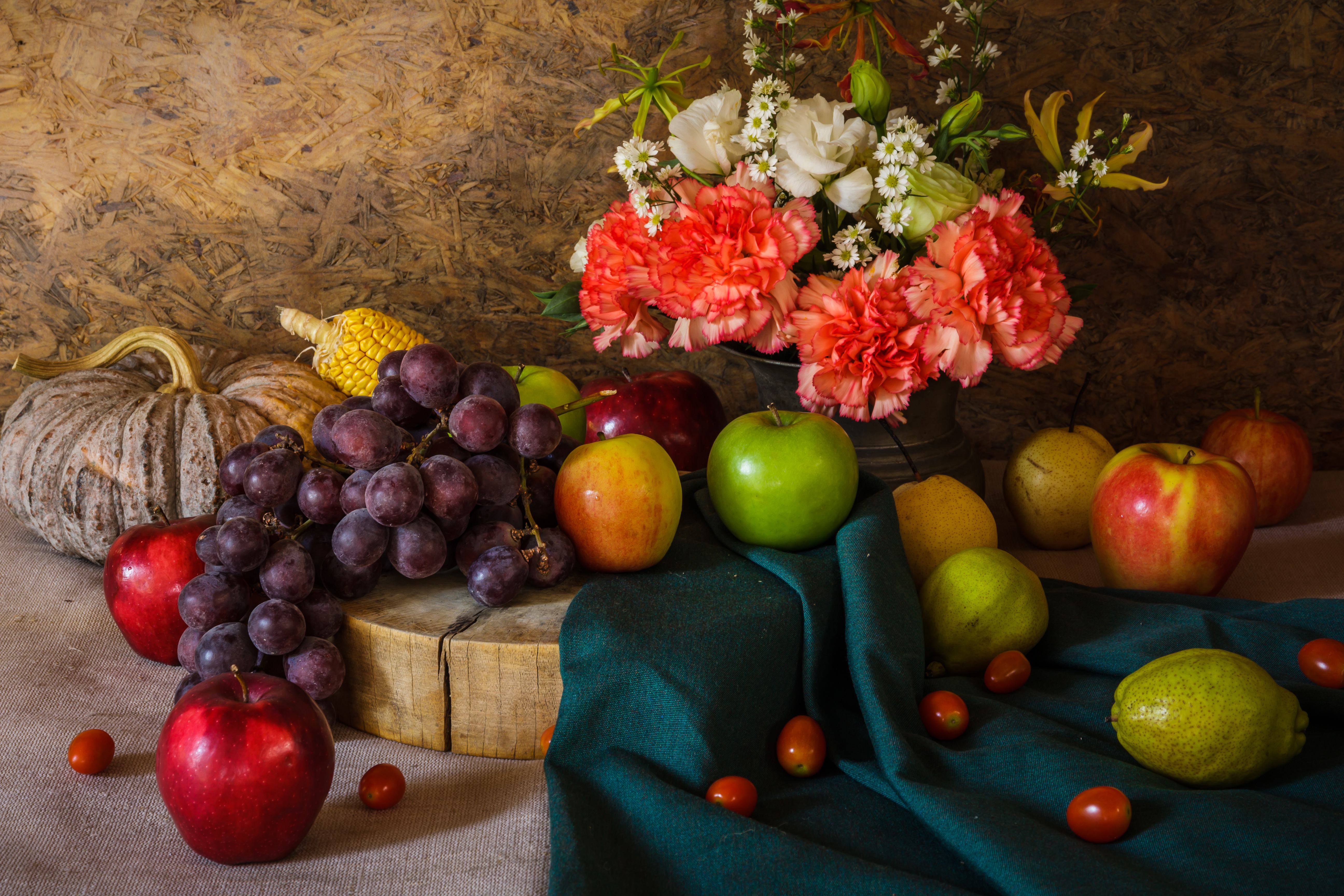 Free HD pear, food, still life, apple, carnation, flower, fruit, grapes