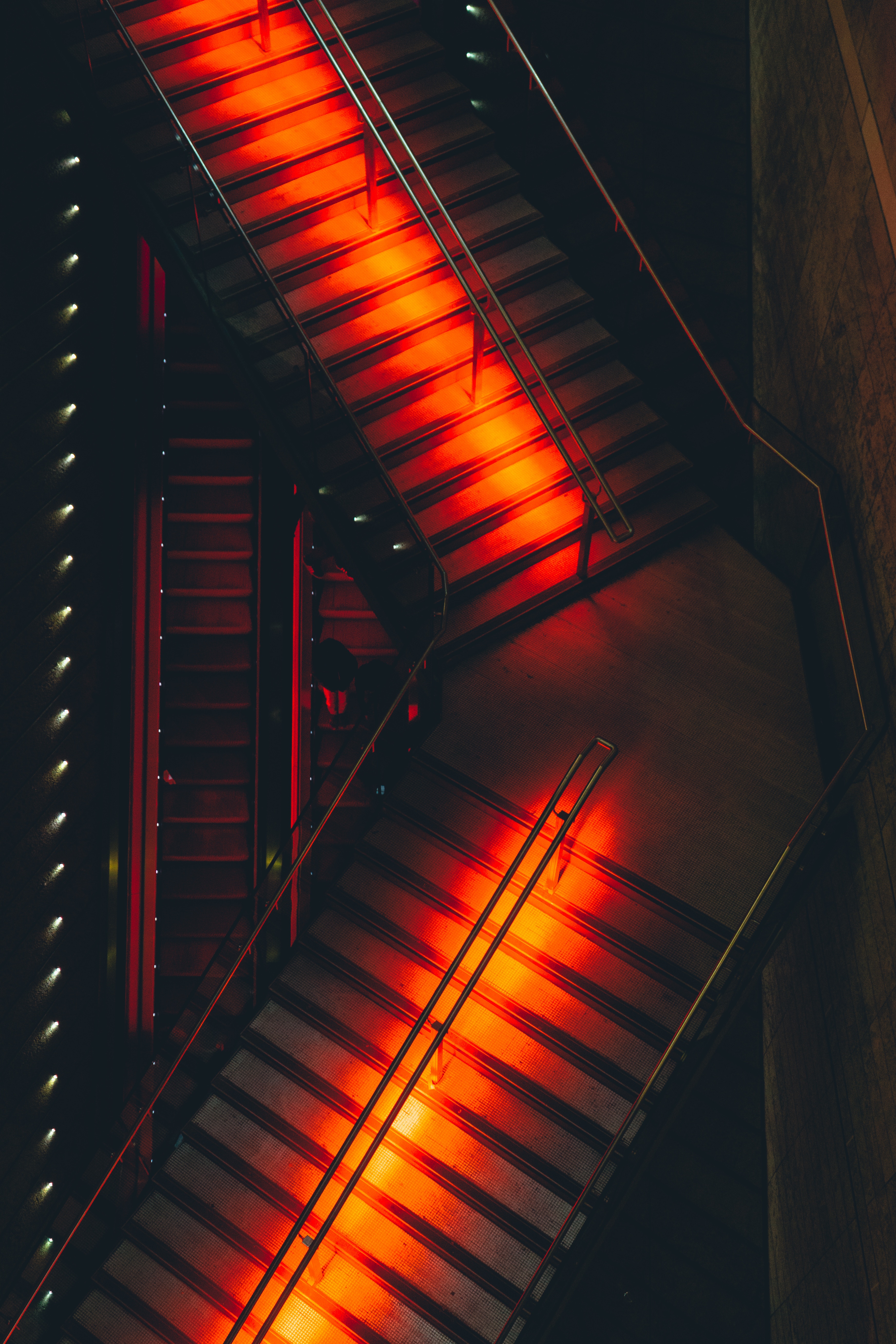 red, dark, design, construction, backlight, illumination, stairs, ladder Full HD